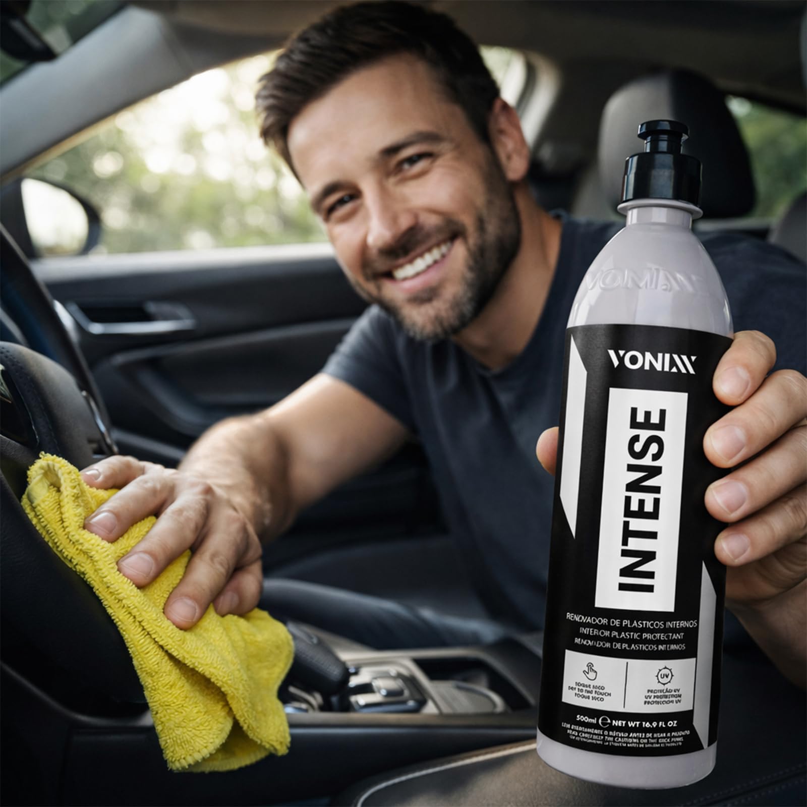 Vonixx Intense 500ml renovador de plásticos Renovador de Plásticos Interior Coche Intense – Brillo Natural sin Grasa, Protección UV y Efecto Duradero 6 Meses