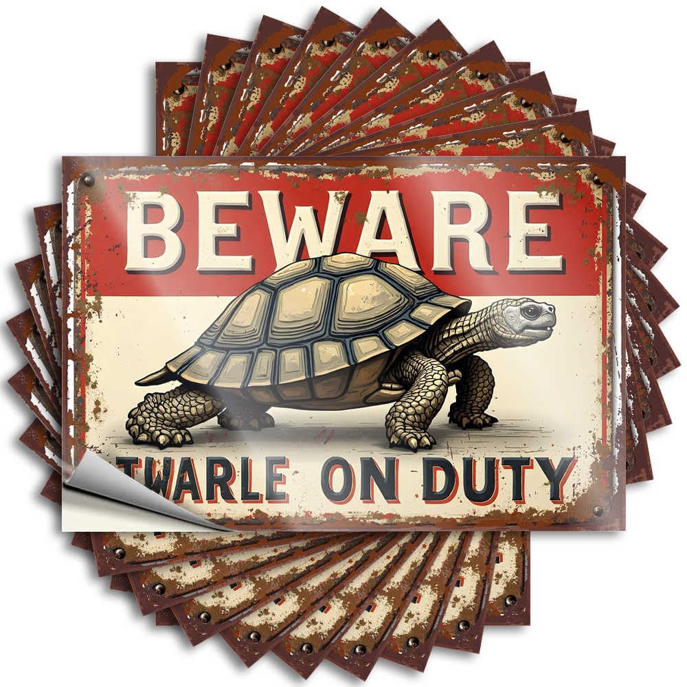 Men Stuff Helmet Sticker - Beware: Tortoise On Duty - Vintage Sign Heavy Durable Sticker Easy Apply for Boys Decor(6X9CM)