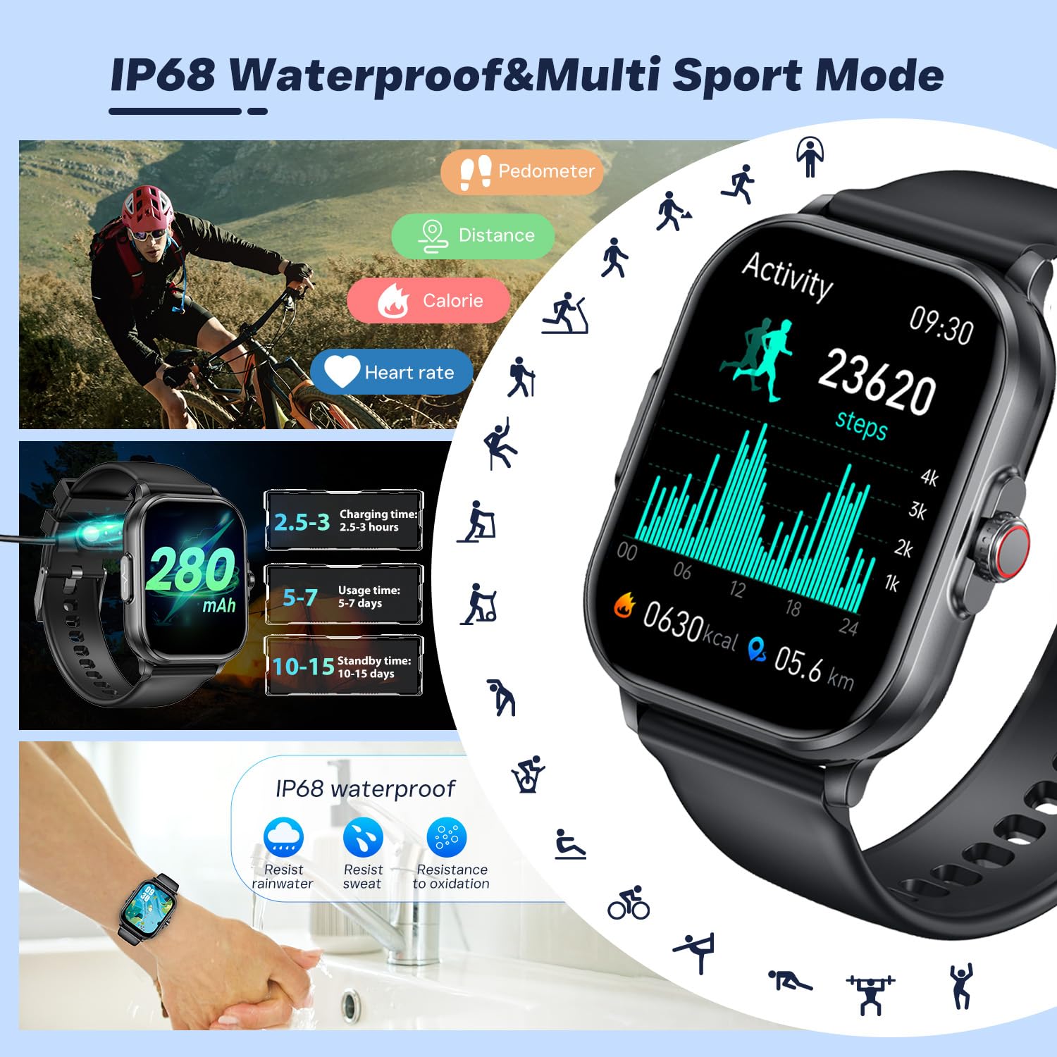 Reloj Inteligente Hombre Smartwatch con Llamadas: 2.01" HD Smart Watch con ECG+HRV Pulsómetro Monitor Presion Sueño 100+ Modos Deportivos Podómetro Pulsera Actividad IP68 Impermeable para iOS Android