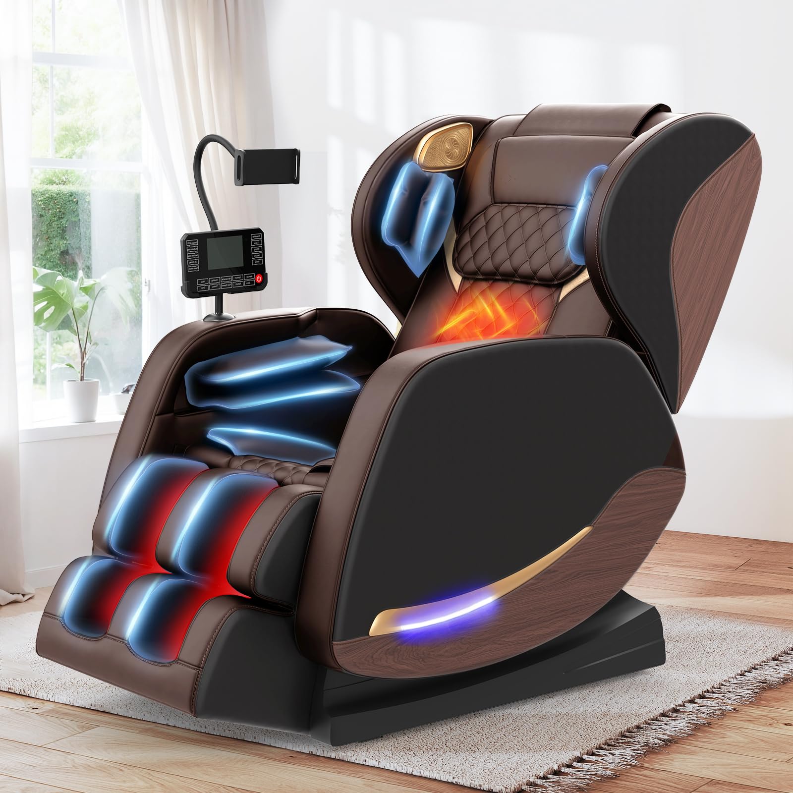 Sillón de Masaje Reclinables de Cuerpo Completo con 14 Rodillos de Masaje,8 Bolsas de Aire,Calefacción para Piernas y Cintura,Altavoz Bluetooth,Sillón Masajeador Gravedad Cero