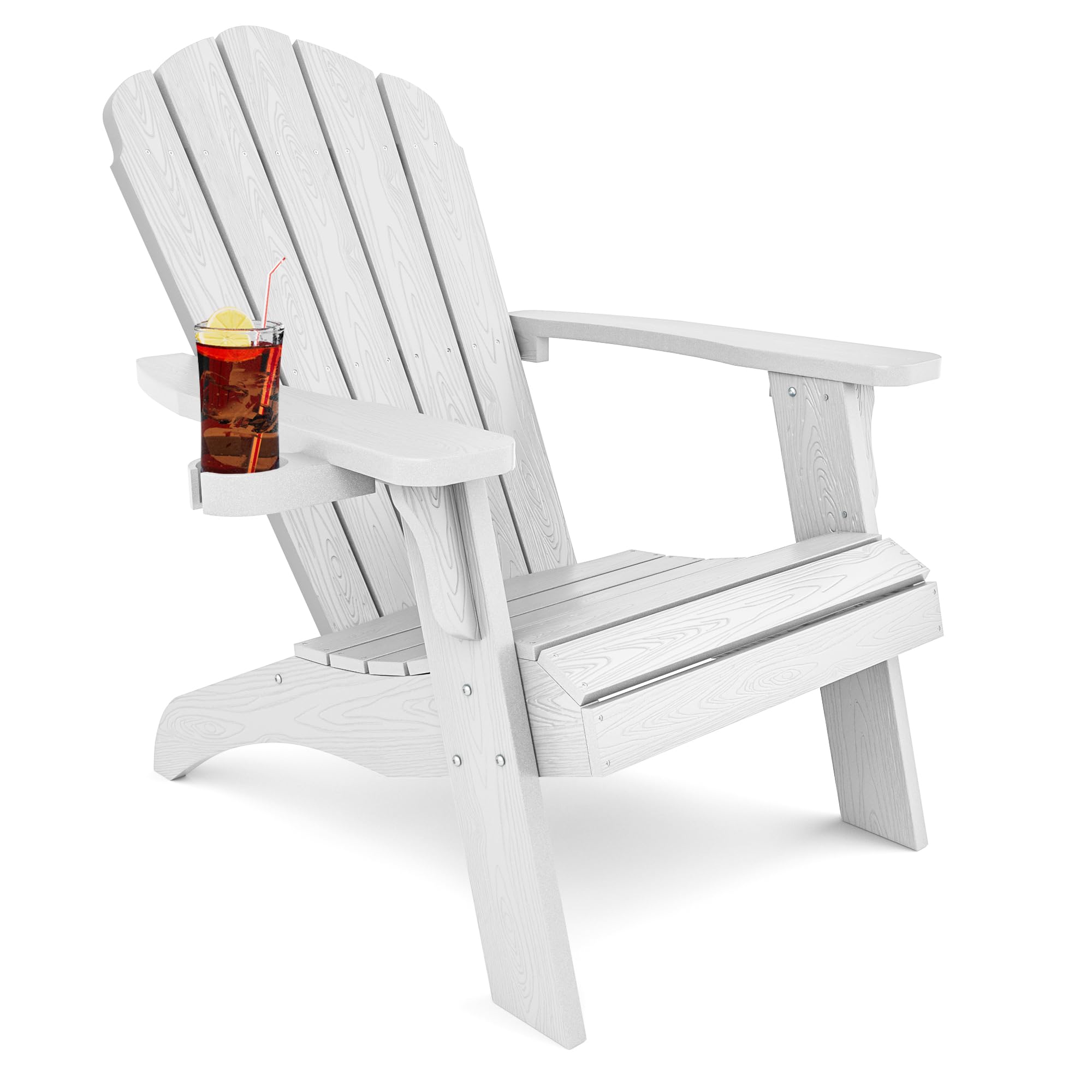 YEFU Oversized Adirondack Chair with Cup-Holder,Plastic Outdoor Fire Pit Chair, Weather Resistant, Poly Lumber Chair, Used in Patio, Lawn, Deck,Heavty Duty,Weight Capacity 400lbs-White