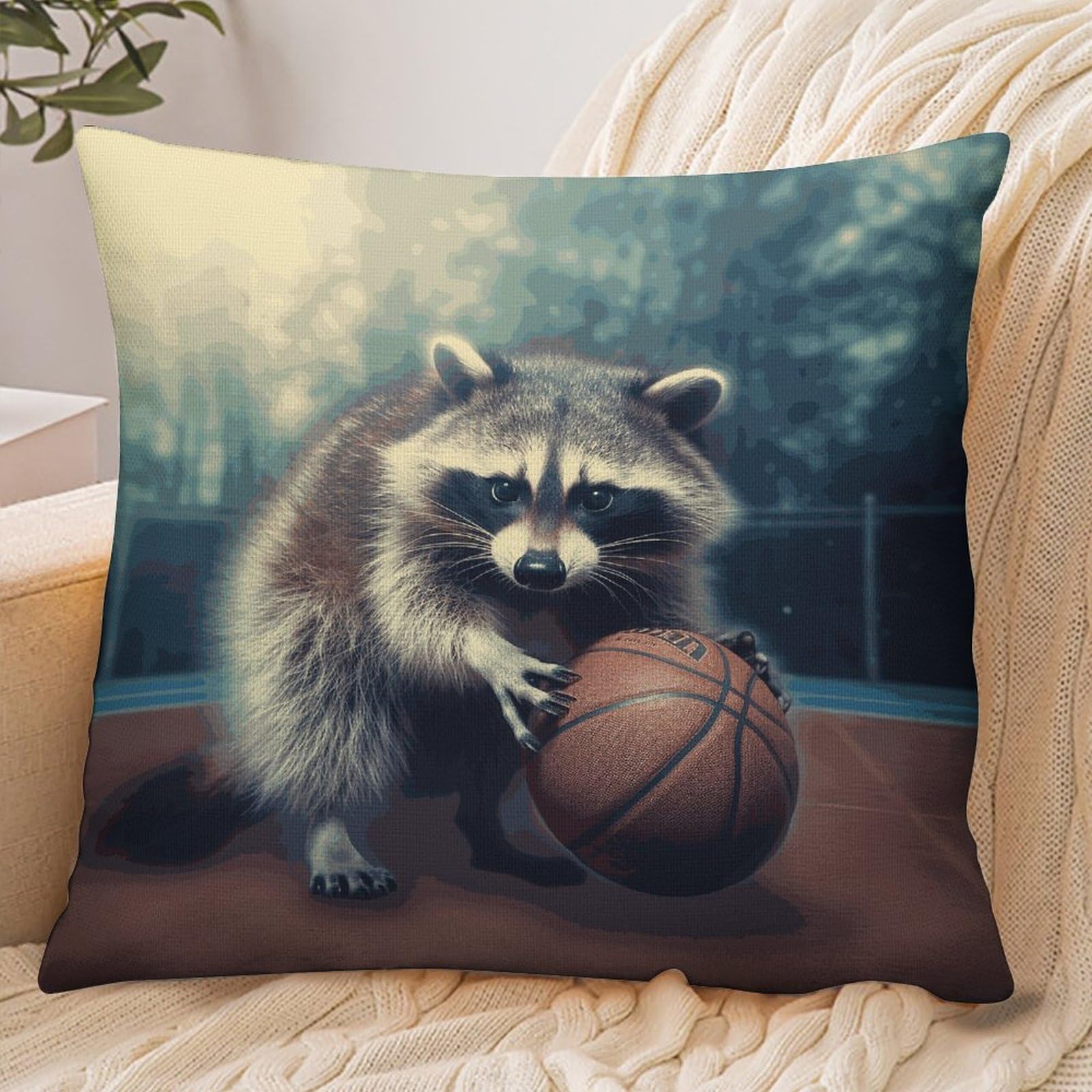 Fekiloot Style Funny Raccoon Basketball Pillowcase Pillow Sham Pillow Case