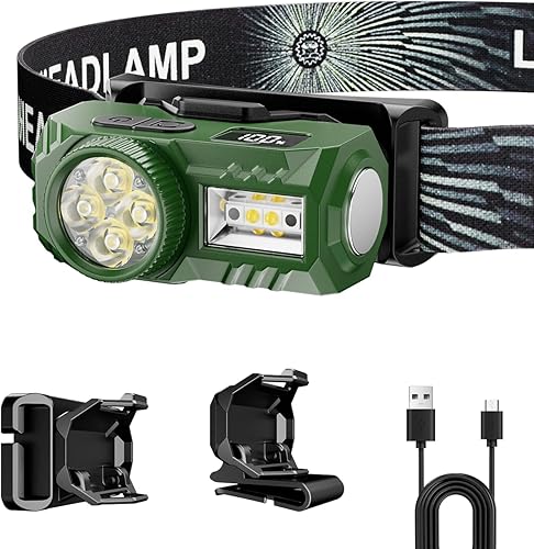 Linterna frontal LED recargable con sensor de movimiento, 6 modos para equipo de campamento y senderismo, mini linterna con luz roja, regalo de