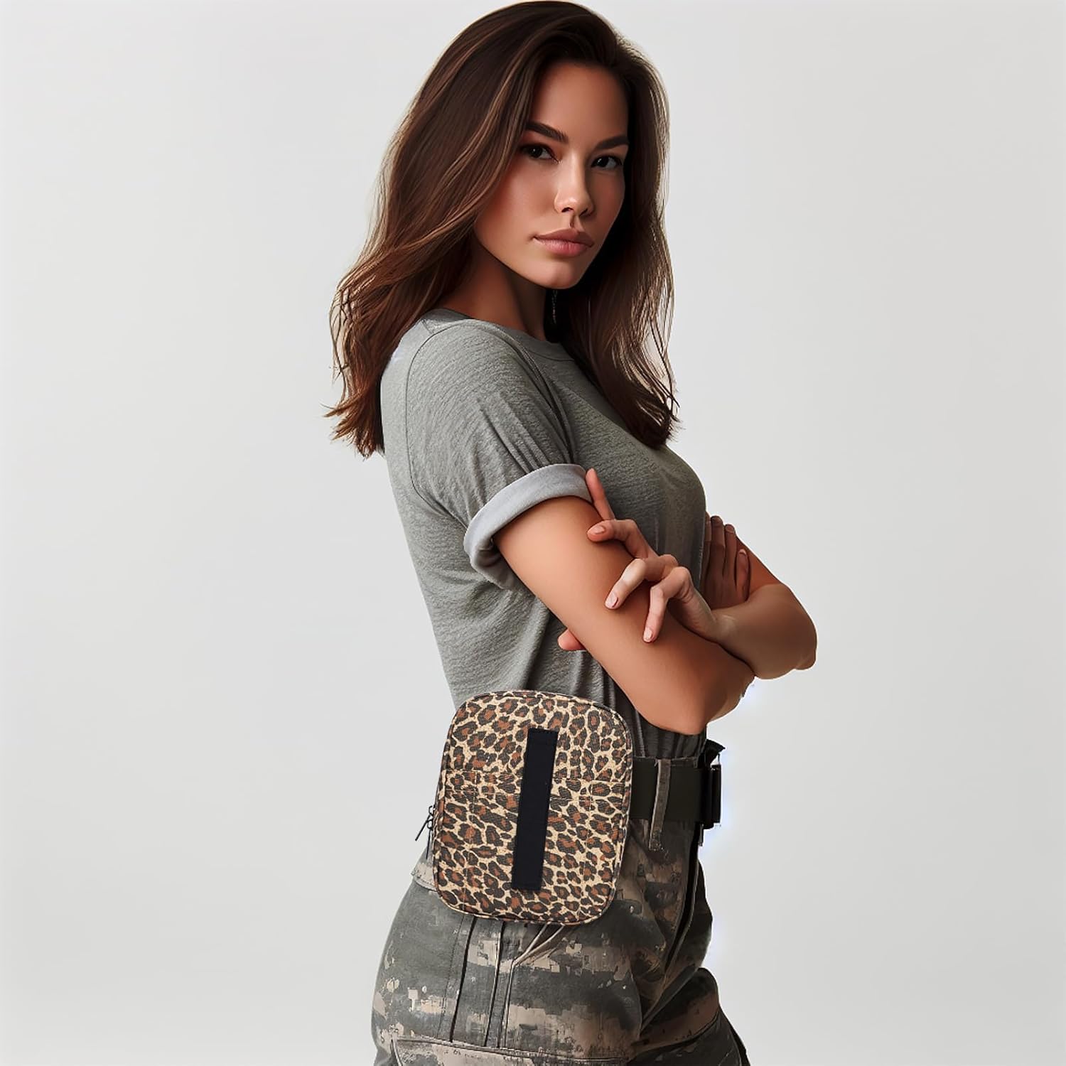 Women's Concealed Carry Gun Bag Tactical Soft Pistol Case Wide Nylon Belt Holster Pouch Waist Fanny Pack Fits Mid Compact Handguns for Everyday Carry (Leopard) - Image 5