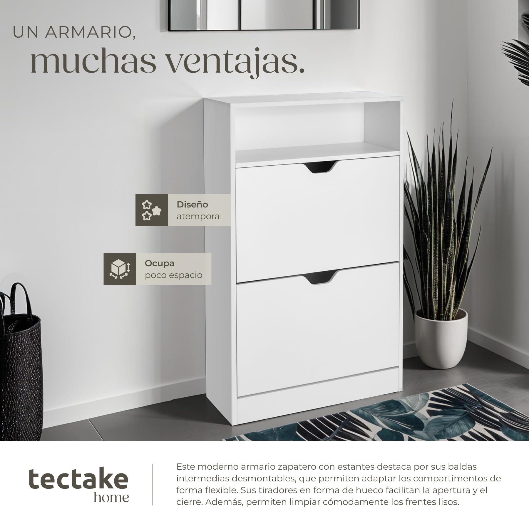 tectake® Moderno Zapatero con 2 Cajones Abatibles y 4 Niveles, Capacidad 12 Pares de Zapatos, 60x24x102 cm Estanteria Abierta, Antivuelco, Montaje Sencillo, Organizador, Estrecho - Blanco