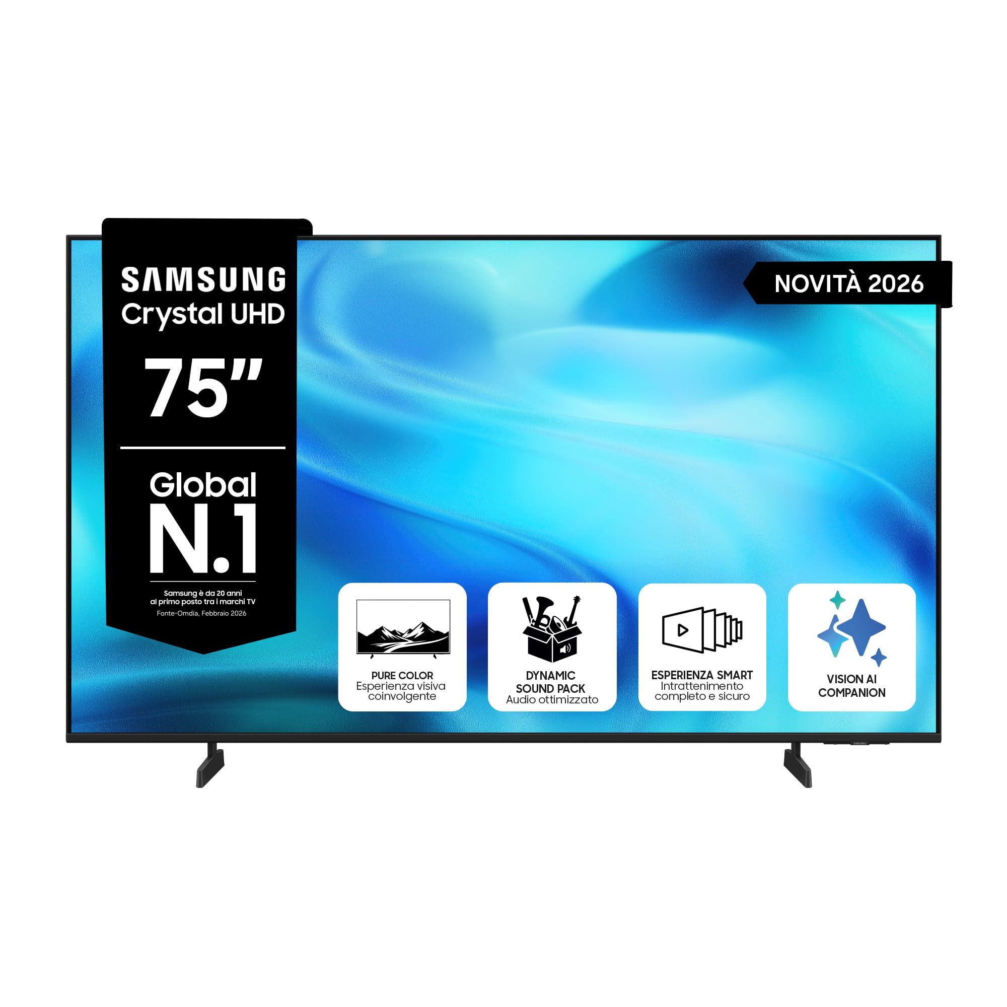 Samsung Smart TV CrystalUHD, UE75U7000HU | HDR10+, PurColor, Motion Xcelerator, Dynamic Sound Pack, Gaming Hub, Vision AI, PACCHETTO INTRATTENIMENTO
