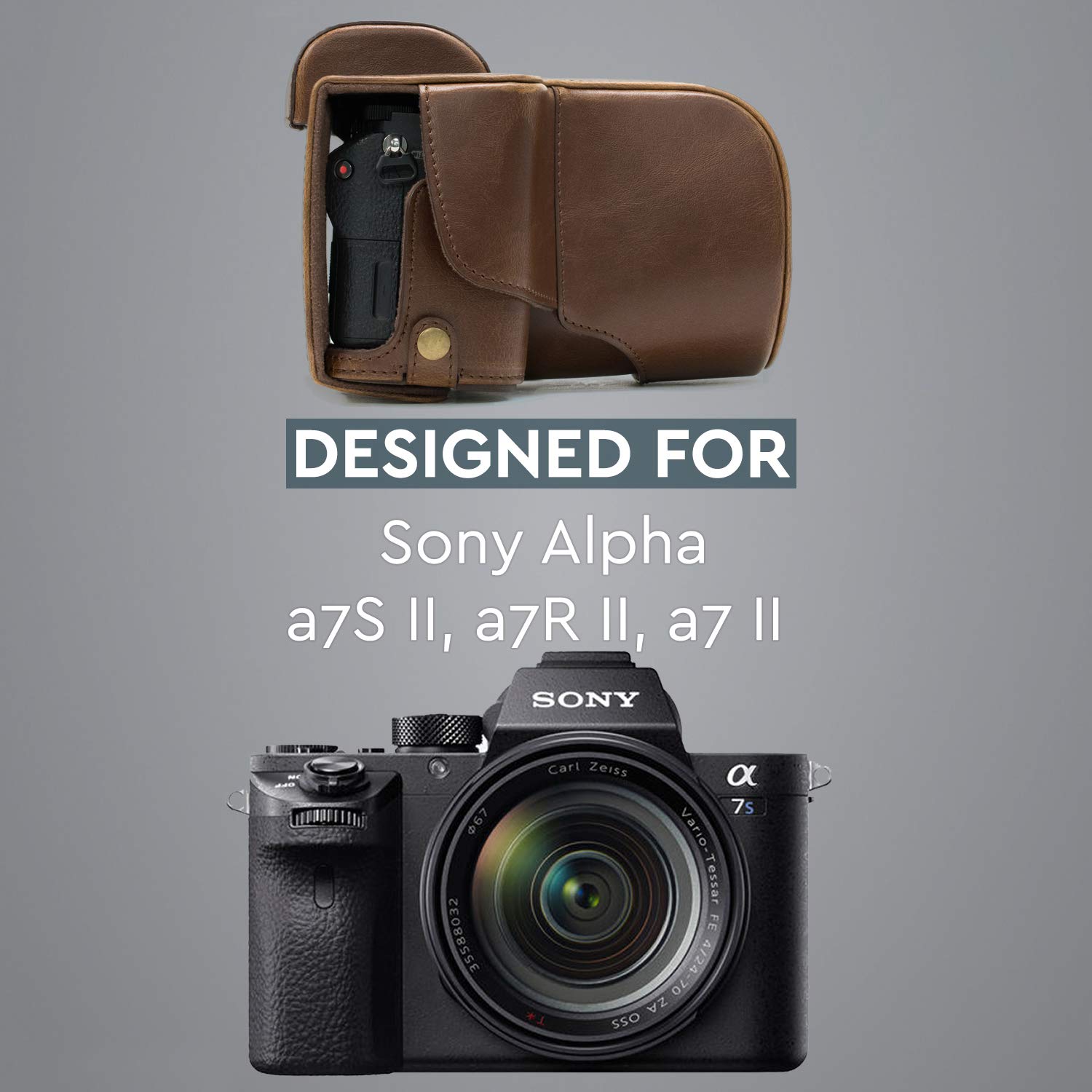 MegaGear - Ever Ready Ochronny Skórzany Futerał na Aparat Fotograficzny - Dark Brown, PU Leather, Klasyczny, podróżny
