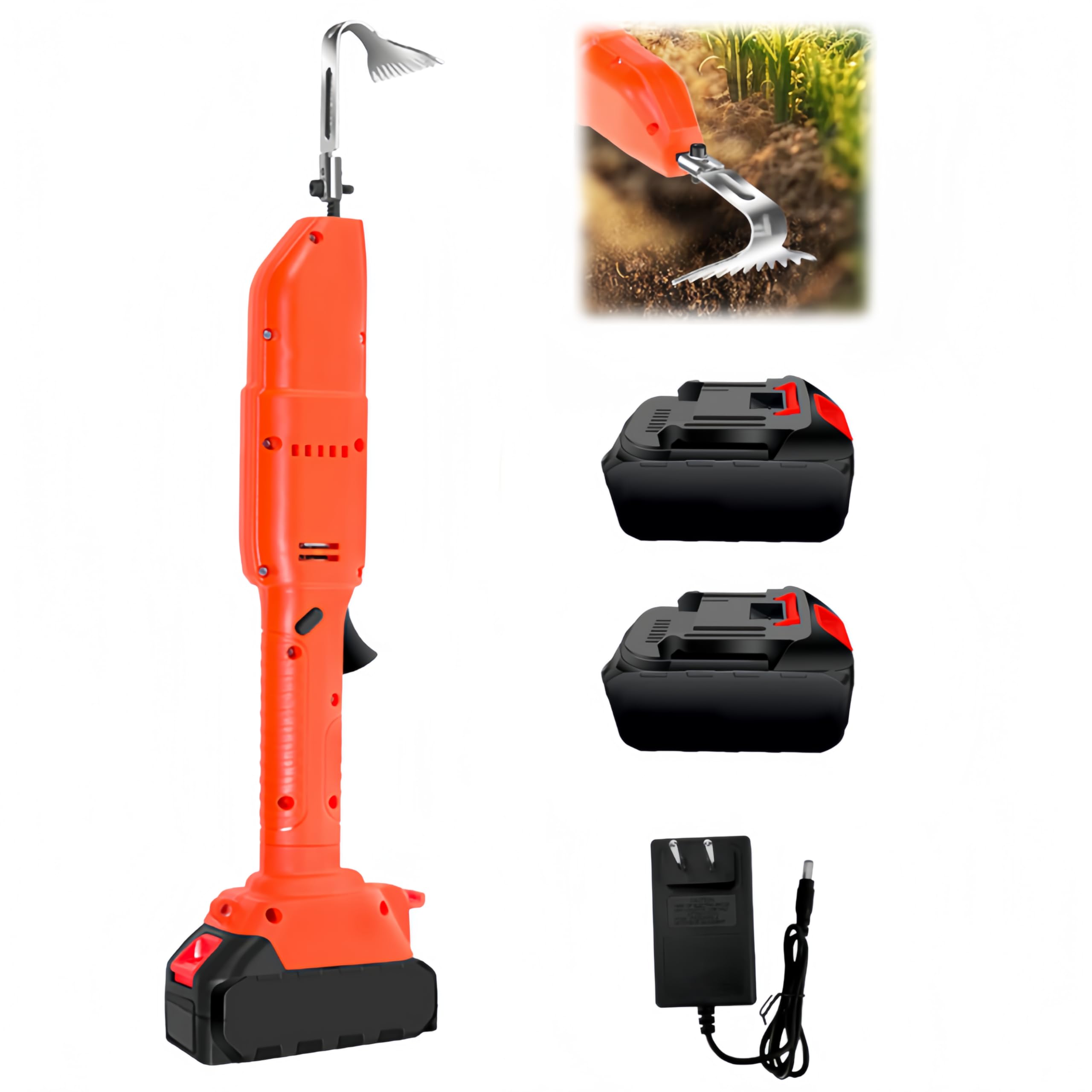 Motoazada, Motocultor de 21 V con Batería de Litio Recargable Motoazada de 2500 RPM con Doble Interruptor Herramientas de Jardín con Profundidad de Trabajo de 30 mm para Aflojar Tierra Y Desherbar