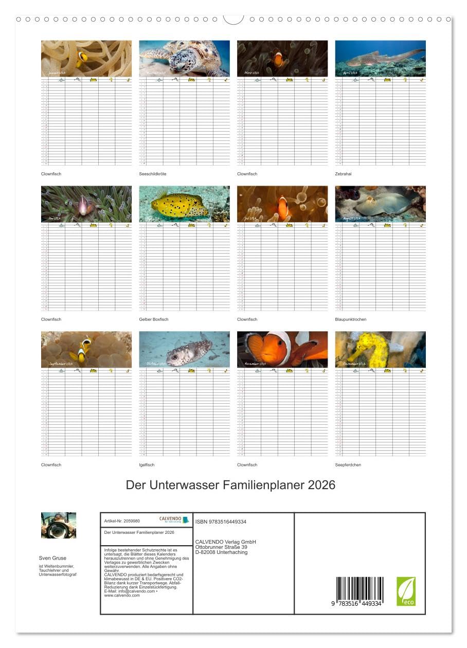 Der Unterwasser Familienplaner 2026 (hochwertiger Premium Wandkalender 2026 DIN A2 hoch), Kunstdruck in Hochglanz