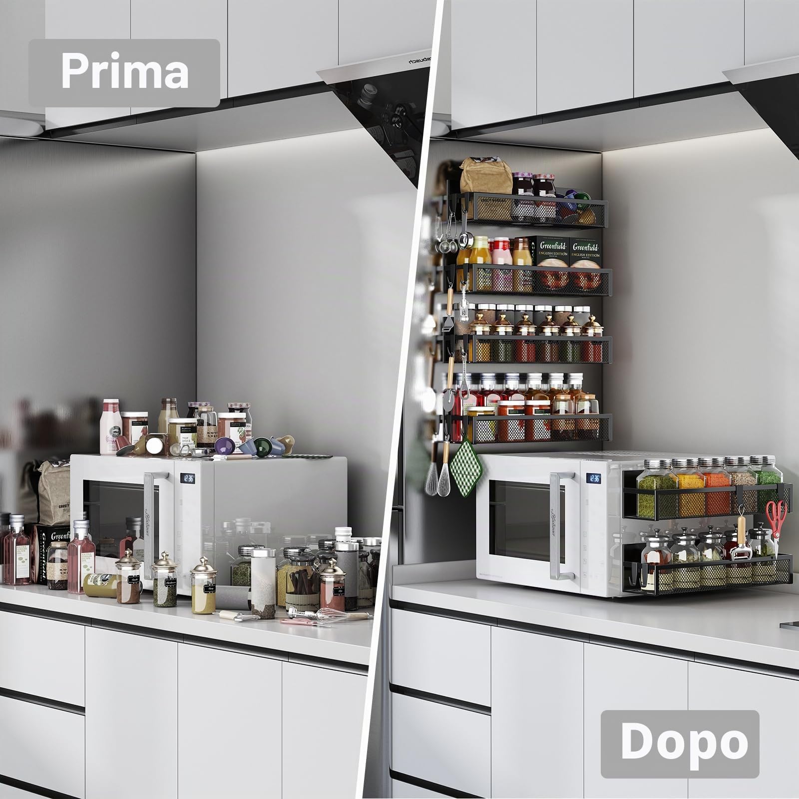 Aufworld Portaspezie Magnetico per Frigorifero, Pack 6 Scaffale con 12 Ganci Mobili per Organizzazione della Cucina