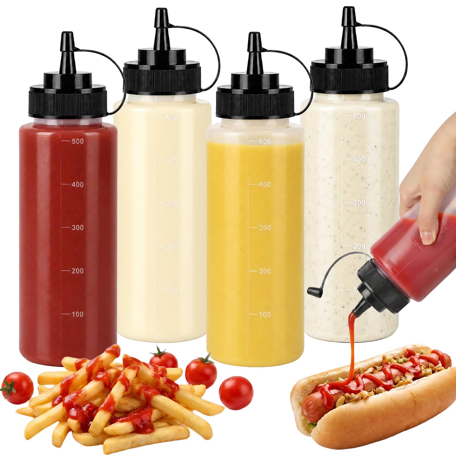 OAMCEG Sauce Squeeze Bottles,4 Pack 16oz/470ml Plastic Condiment Bottles