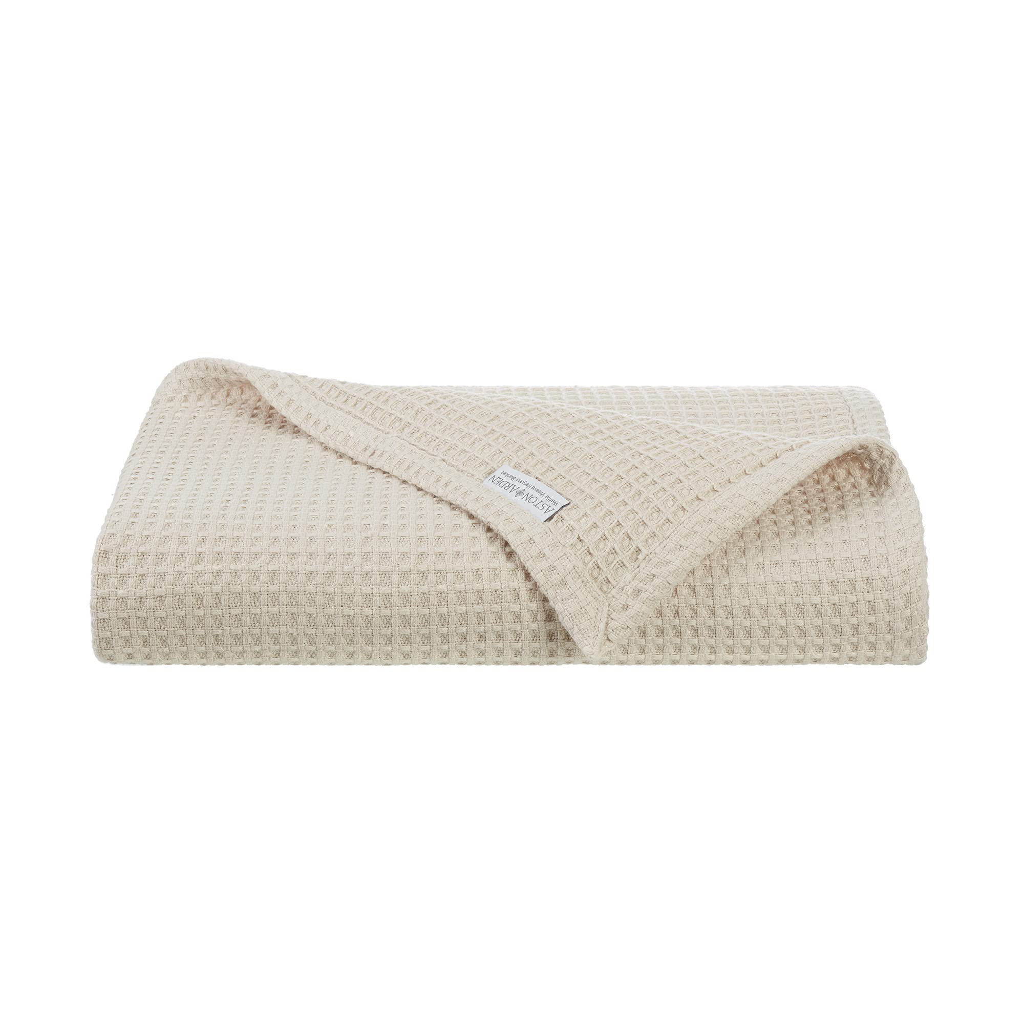 Aston & ArdenWaffle Weave Blanket - 100% Ringspun Cotton All Season Throws, Luxury Hotel Quality, Soft on Skin, Breathable, Heavyweight 450 GSM for Bed, Sofa, and Chair, Throw, Beige