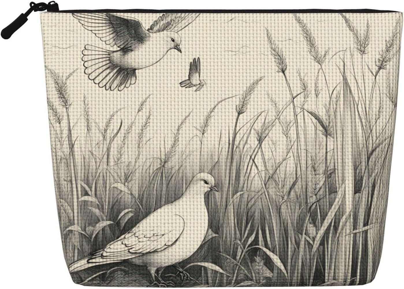 Fake Hemp Grass And Dove Print Makeup Bag