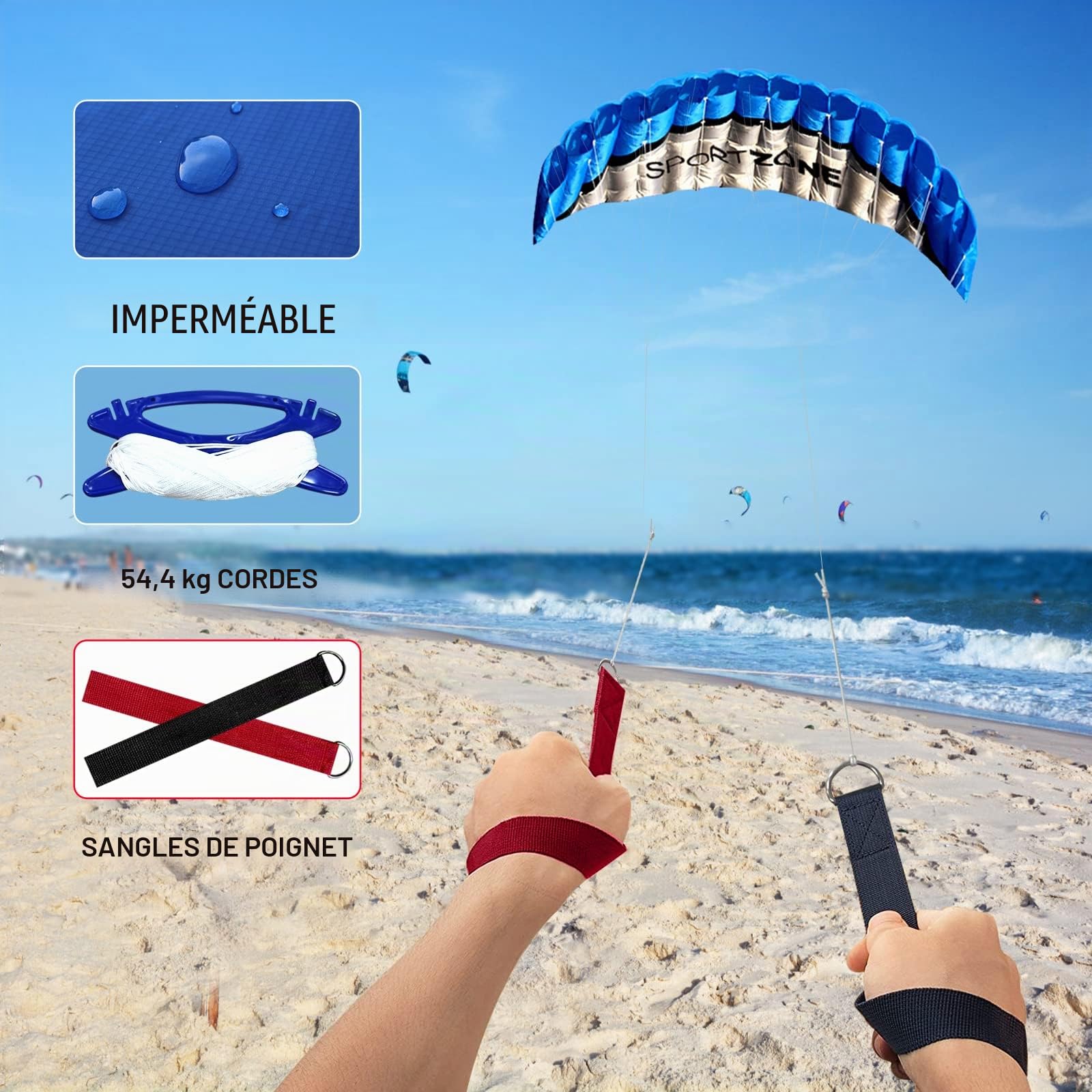 Touch the sky Cerf-volant acrobatique double ligne de 254 cm | Cerf-volant de parachute pour enfants et adultes | Cerf-volant électrique pour la plage, l'été et le vol à l'extérieur | Cordons de