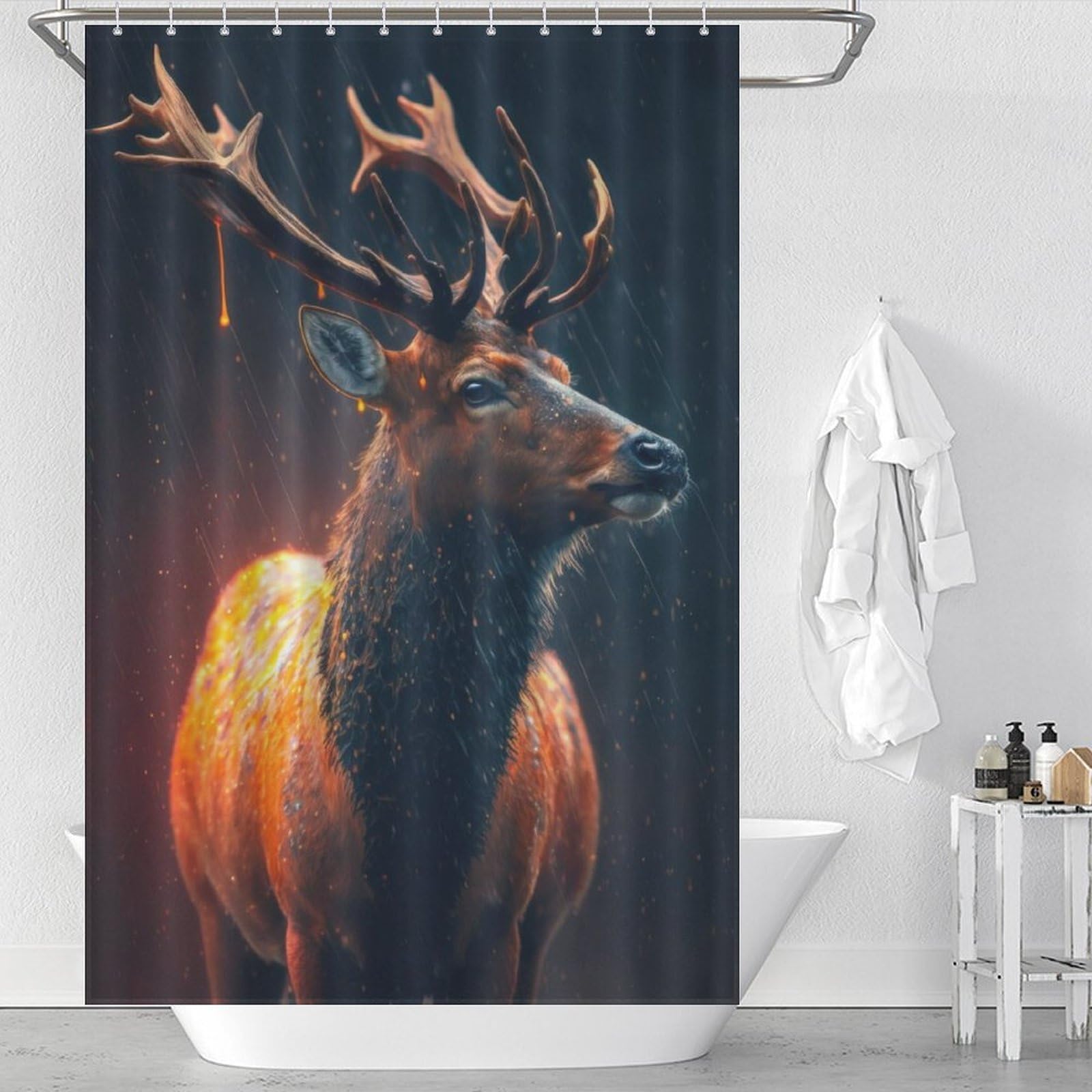 Rideaux de salle de bain style moderne The Glowing Deer lavables maison 119x180cm