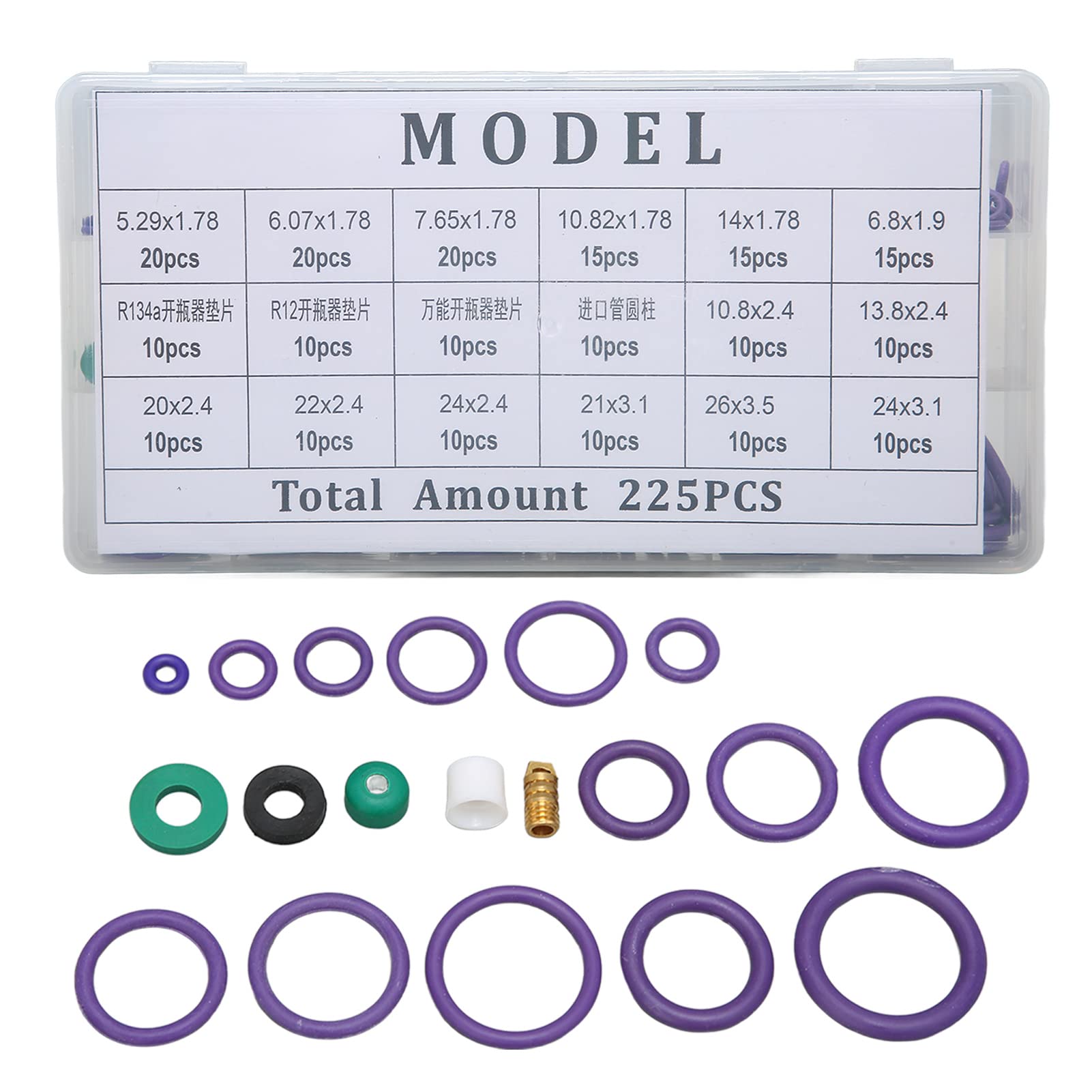 Kit Universal de Juntas Tóricas 225 Piezas para Aire Acondicionado de Coche