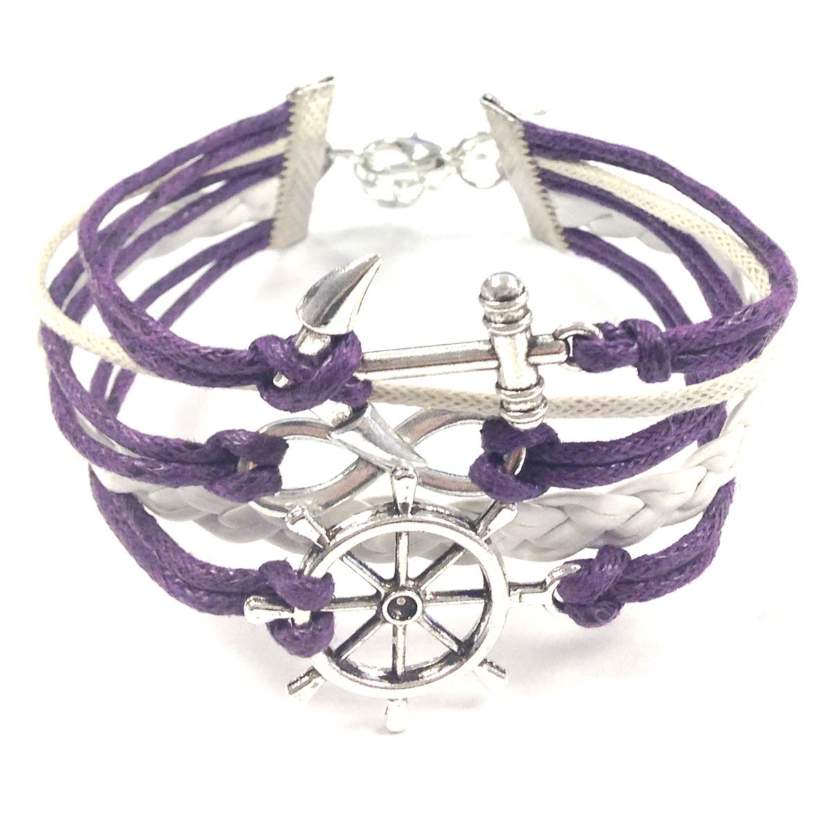 Wrapables Vintage Leather Rope Infinity Bracelet – Anchor, Infinity, Ship’s Wheel, Purple