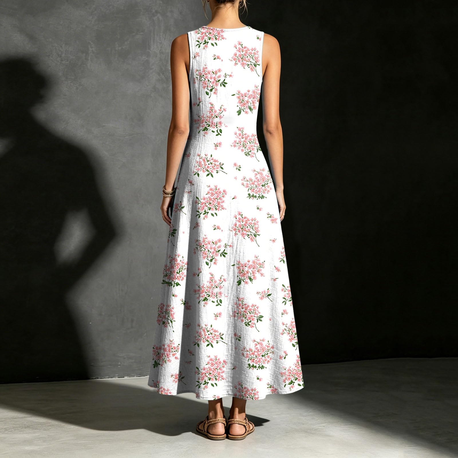 Abiti Estivi Donna Cotone Corti Abito Estivo da Donna Senza Maniche con Fantasia Floreale, Bottoni Asimmetrici e Scollo a V. Abito Estivo