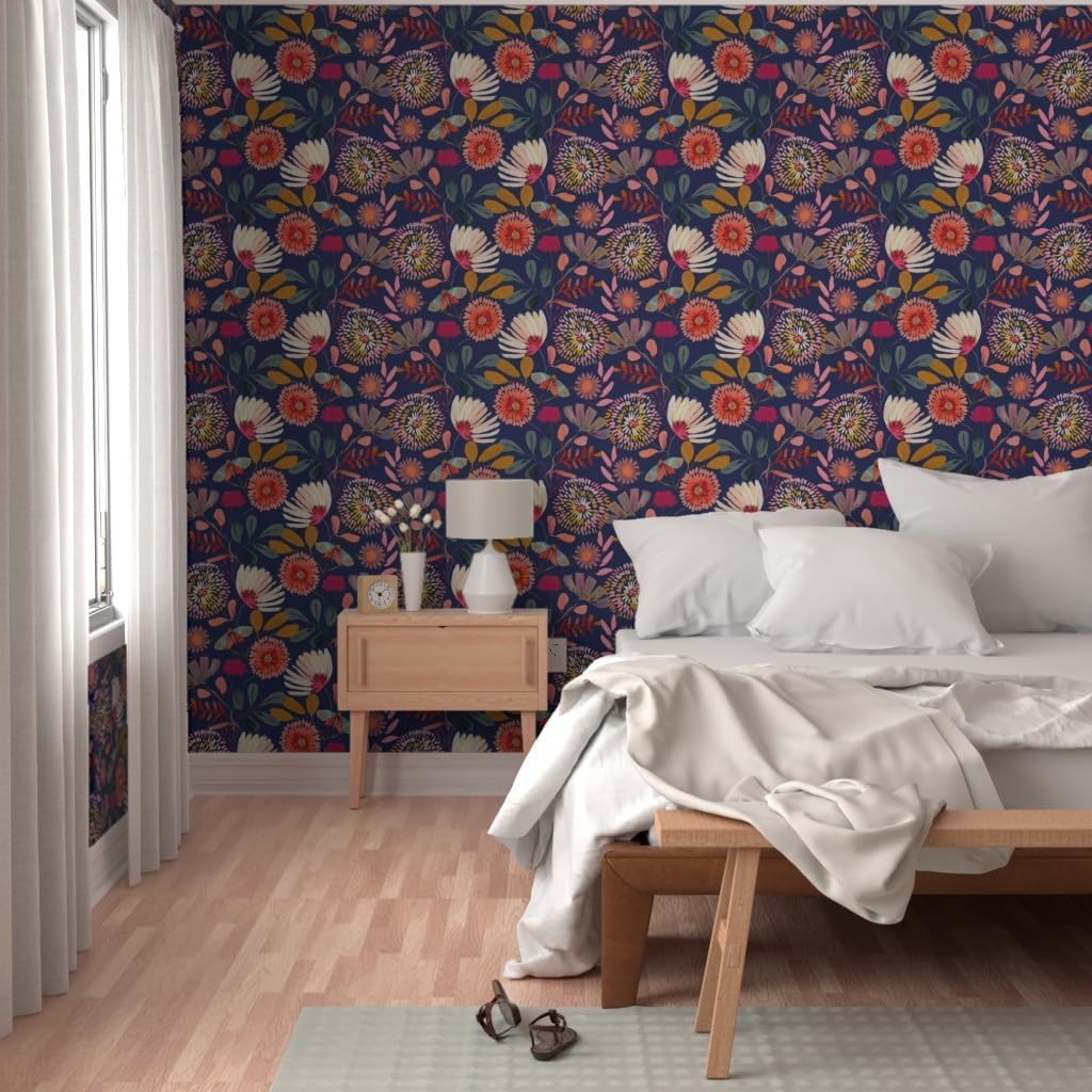 Spoonflower Peel & Stick Wallpaper 3ft x 2ft - Whimsical Floral Botanicals Flowers Large Scale Cottagecore Autumnal Watercolor Jumbo Classic Custom Removable Wallpaper