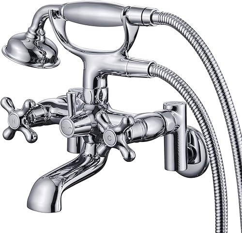 Grifo de bañera de 3 a 9 pulgadas de centro, montaje en pared, grifo de bañera con ducha de mano, cromado, vintage, grifo llenador de bañera de