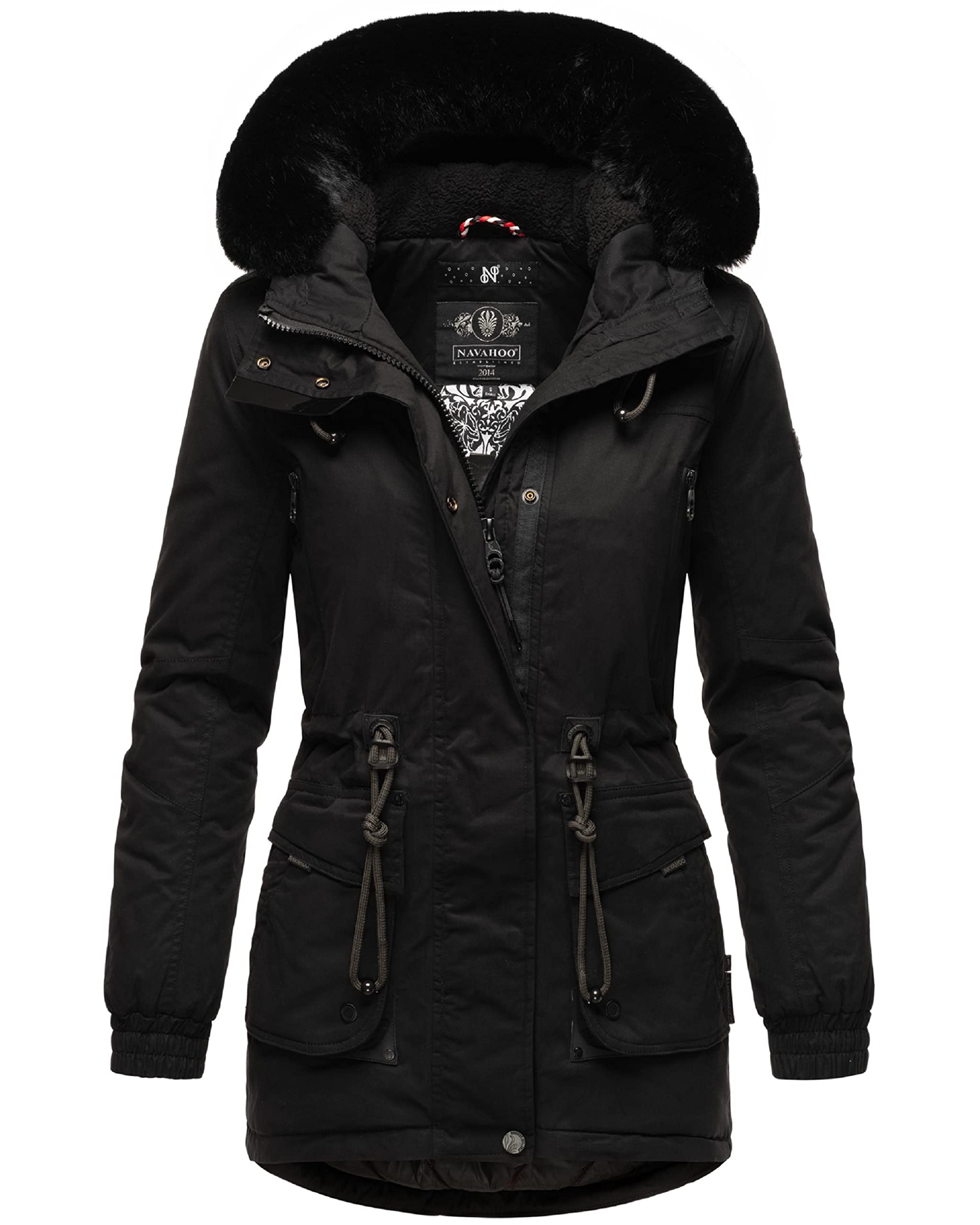 Navahoo Damen Winterjacke Wintermantel Baumwoll-Parka mit abnehmbarem Kunstfell Olessaa XS-3XL