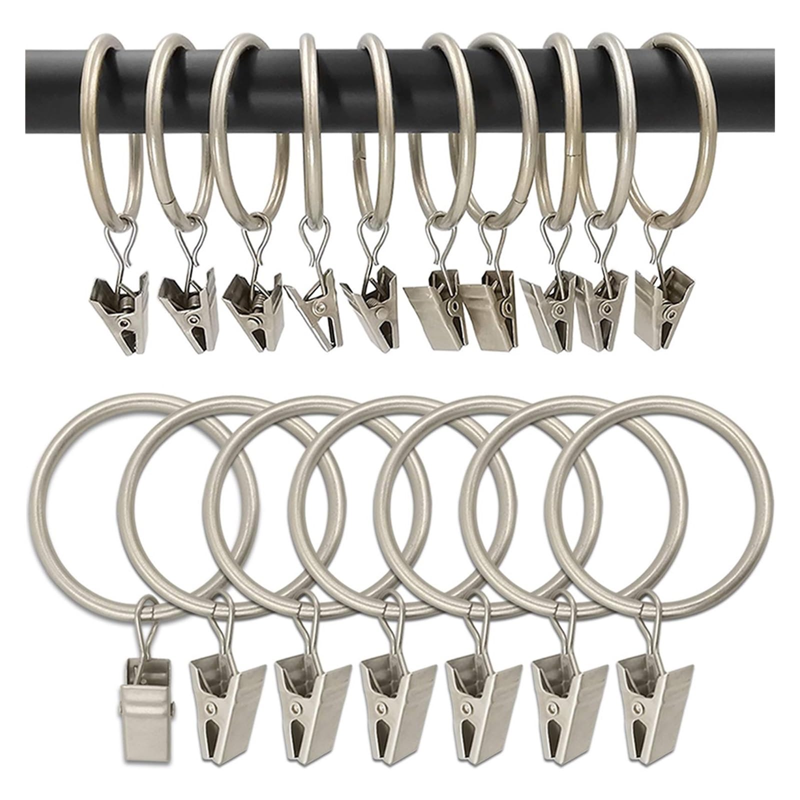 Curtain Rings Curtain Rings With Clips Metal Hooks Hangers With Accessories(Silver,20Pcs)