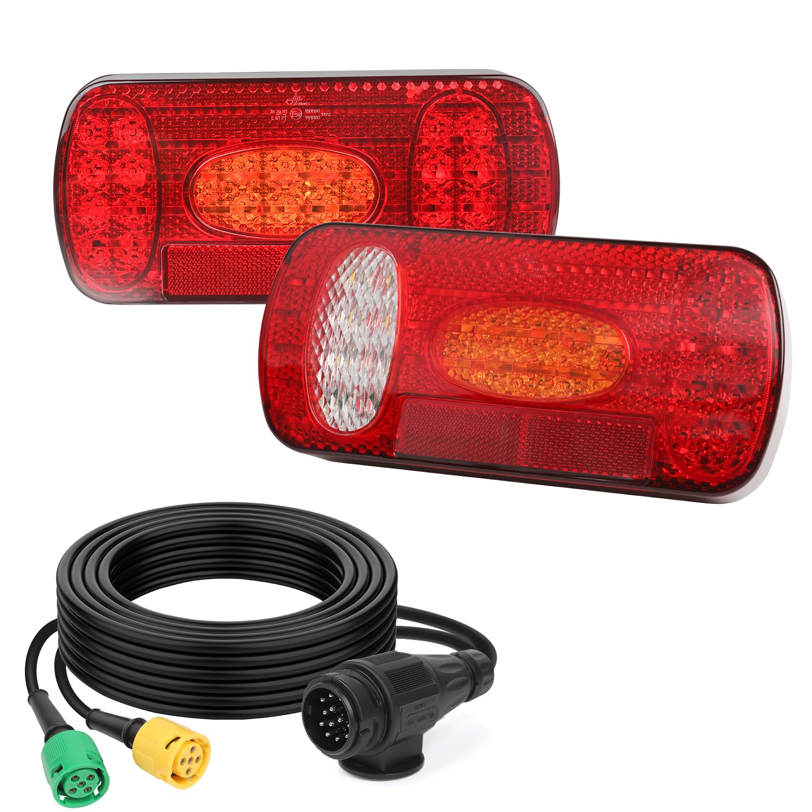 AOHEWEI LED Anhänger Rückleuchten, 12V/24V Wasserdichtes Blinker-Bremslicht-Rückfahrlicht-Nebelscheinwerfer mit 13-polige Stecker, 5,5 m langem 5-adrigem Kabel für LKW, Wohnwagen, Transporter, Traktor