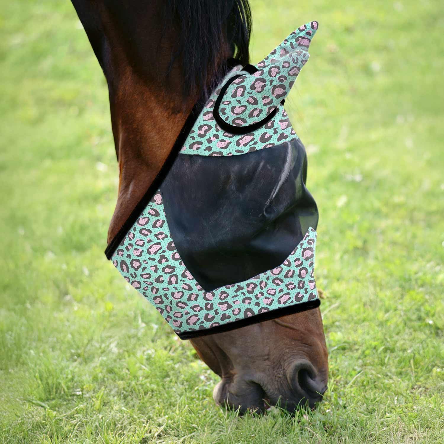 Jeffers Expression Fly Mask with Ears – Party Cheetah – Full Size – Mesh Bug UV Protection, Lightweight Breathable Mask for Horses, Travel, Summer