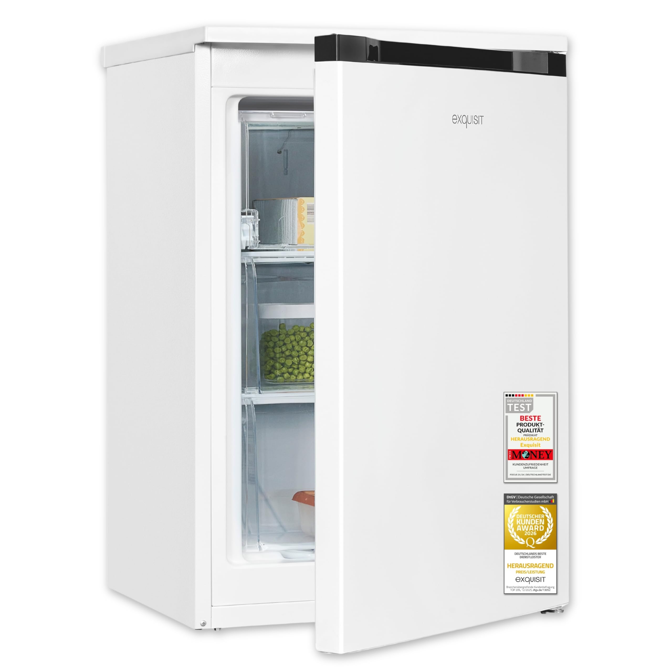 Exquisit GS581-051C Gefrierschrank 85 l Nutzinhalt Weiß Energieklasse Freistehender Tiefkühlschrank 4-Sterne-Gefrierfach 39 dB 84,5 x 54,9 x 55,7 cm