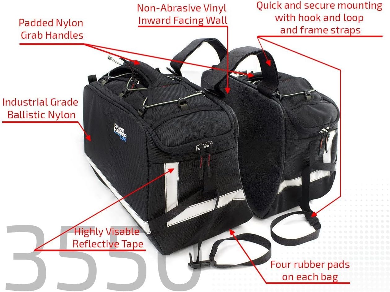 Chase Harper USA 3550 Aeropac II Saddle Bags - Water-Resistant, Industrial Grade Ballistic Nylon w/Thermoplastic Insert, Anti-Scratch Vinyl on Inward Facing Wall, 14" L x 9" W x 10.5" H (Per Side)