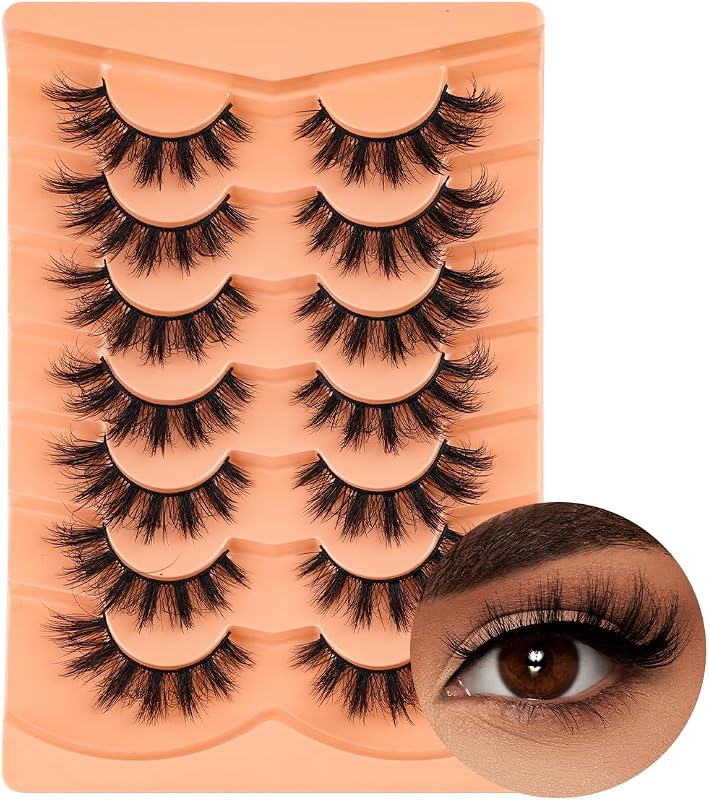 Dirbeauty Cílios Postiços Pretos Cat Eye, Curvatura D, 16 mm, Volume 8D, 7 Pares