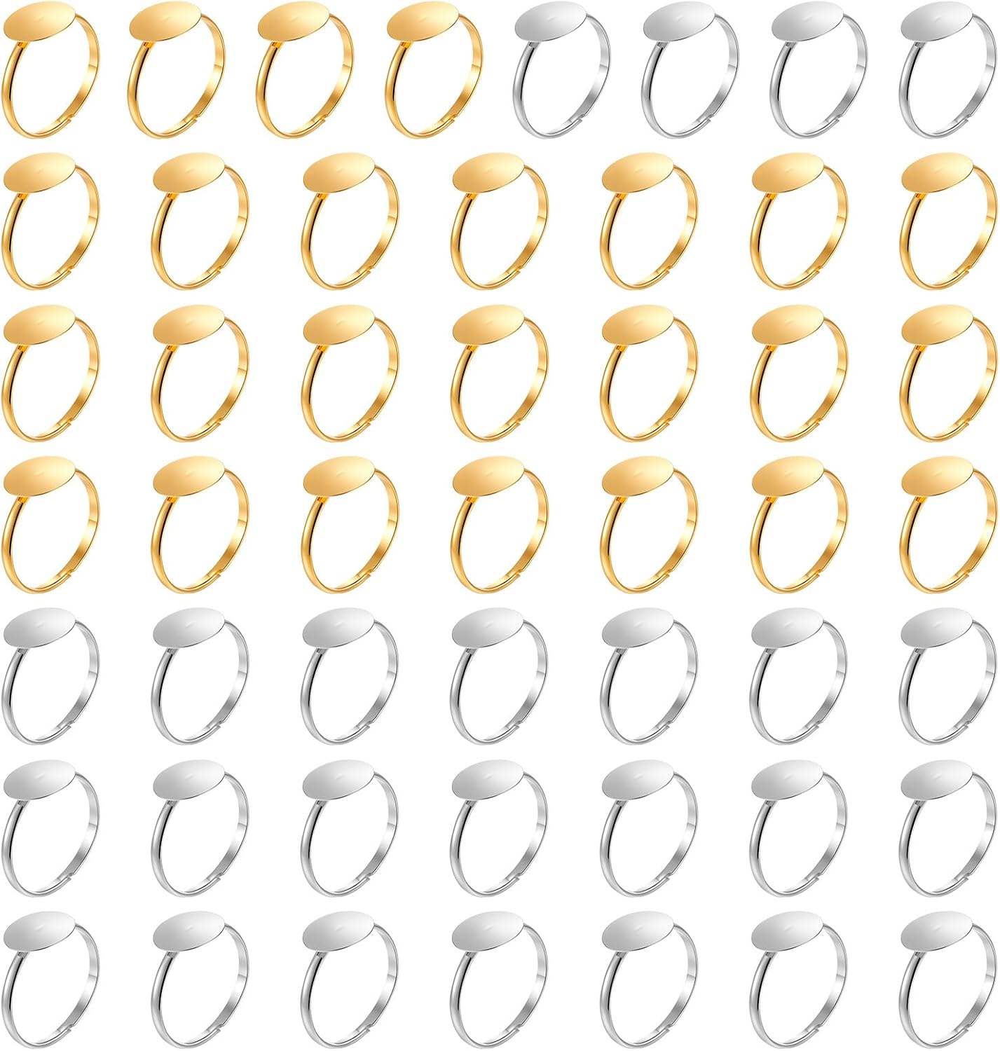 50Pcs Ring Blanks for Jewelry Making, Adjustable Flat Ring Base