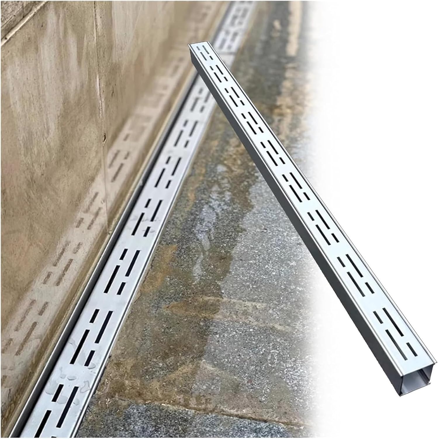 Slim Stainless Steel Trench Drain Kit for Outdoor Use – Includes Gutter Cover & Grates for Driveway, Bathroom, Garden, Patio, Kitchen (7x3cm / 2.7x1.2in)