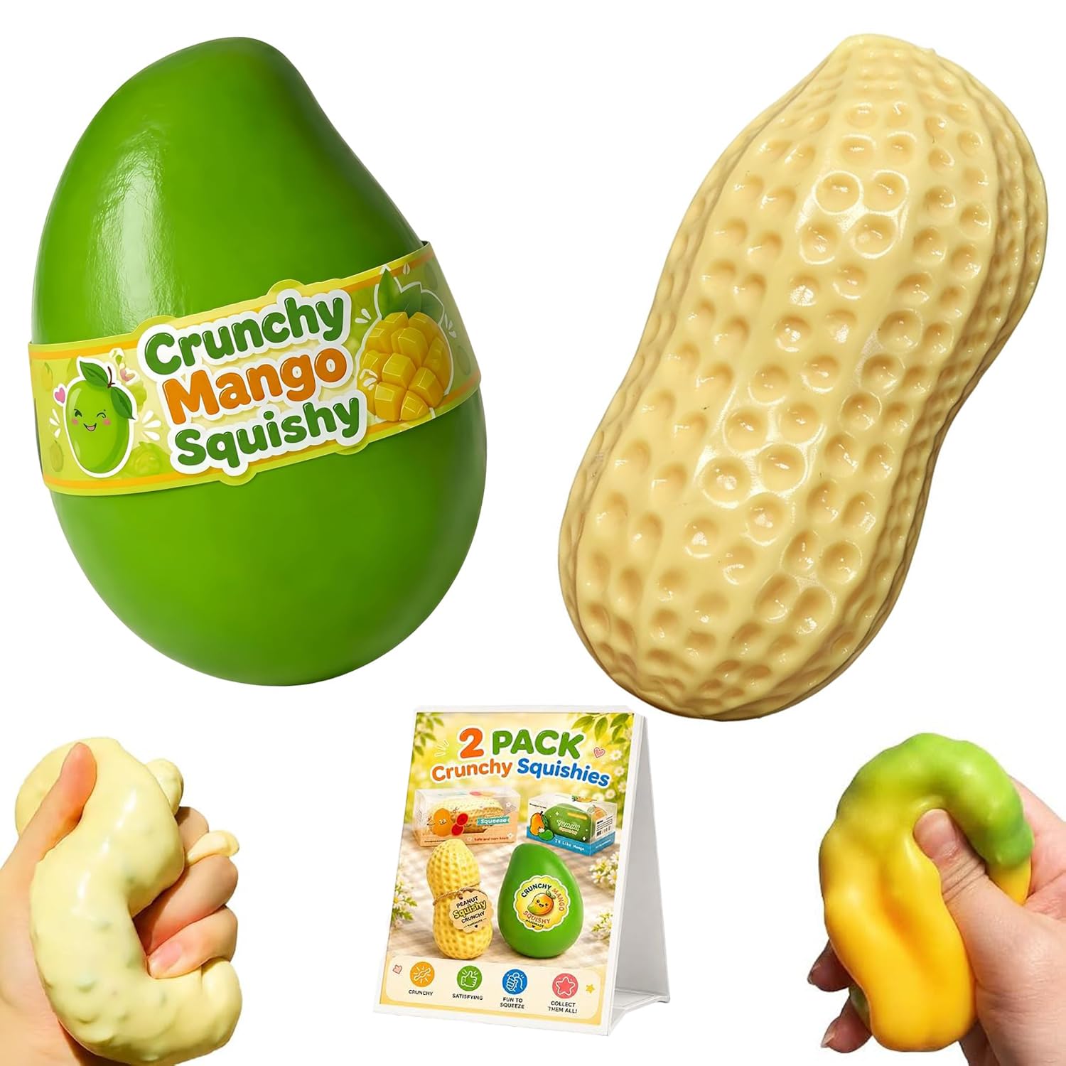 2 Pcs Crunchy Squishy,Crunchy Peanut & Mango SquishSquishies for Adults