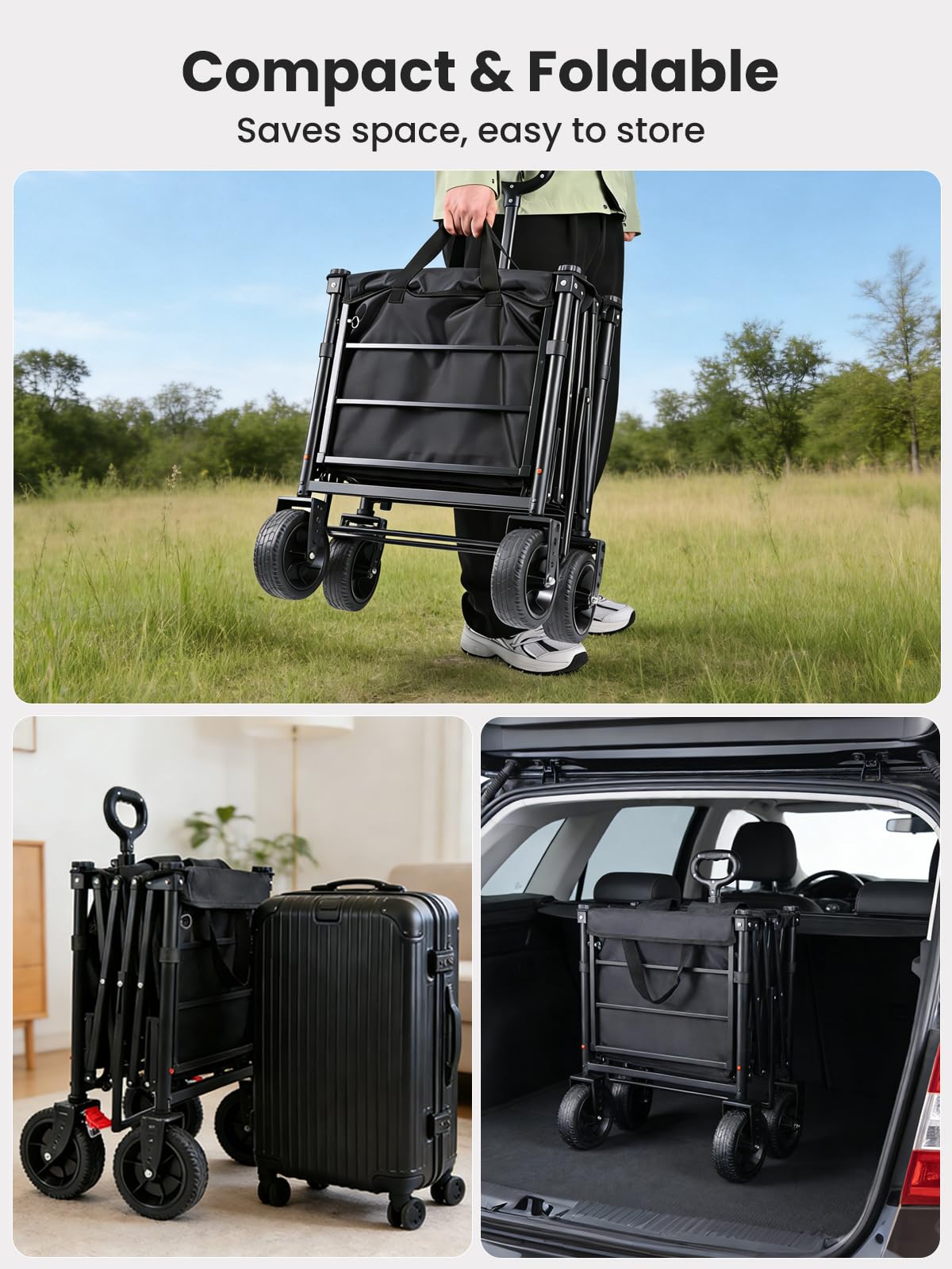 YEAUPE PRO Chariot Pliable 240L 200KG, Chariot de Courses Chariot Tout Terrain À Freins, Hayon Entièrement Rabattable À Plat pour Objets Longs – Idéal pour Courses Et Activités Extérieures