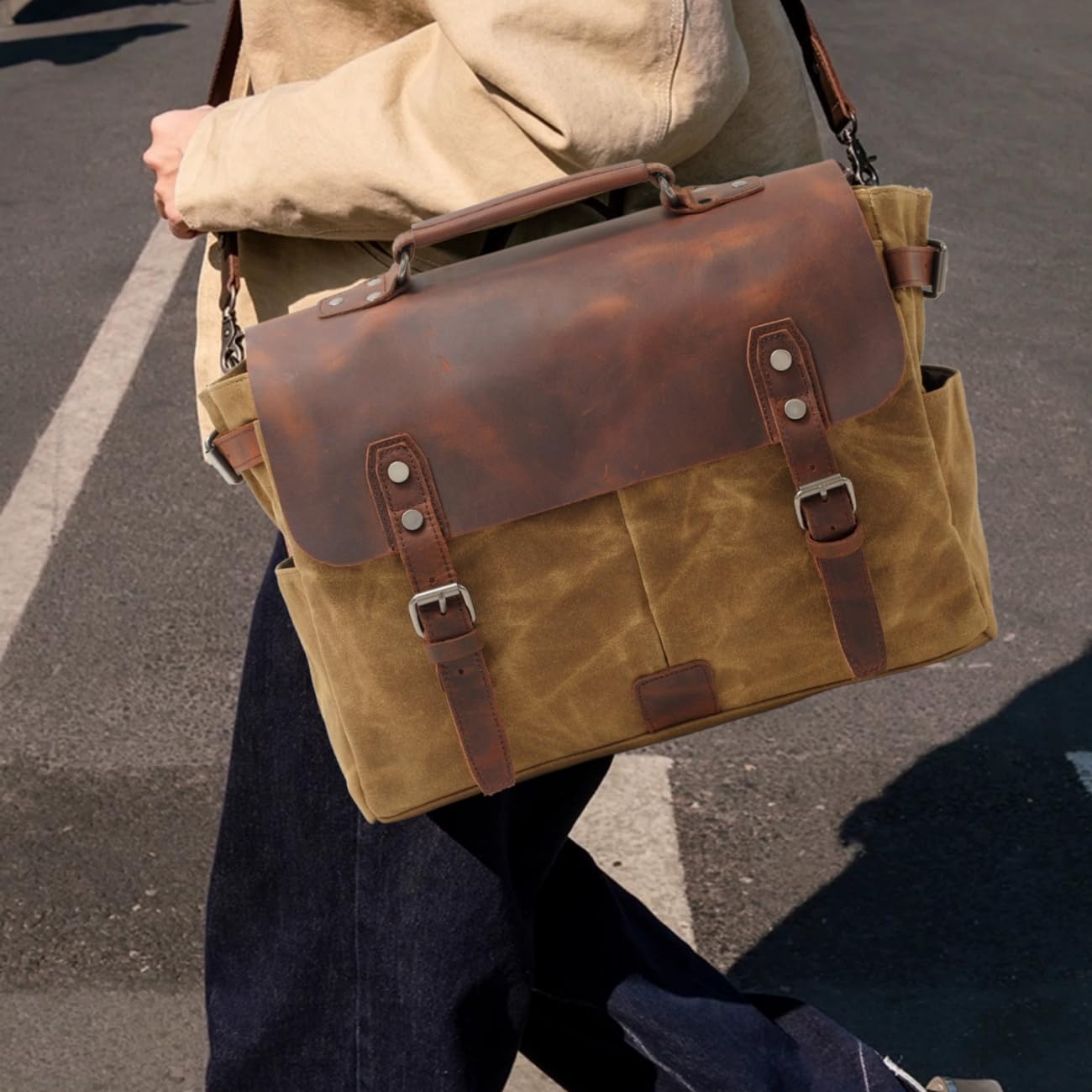 Messenger Tasche für männer und Frauen, Vintage - leinwand echtes Leder 15 "MacBook pro / 14" Laptop - Tasche umhängetasche für unternehmen Arbeiten Schule College Alltag