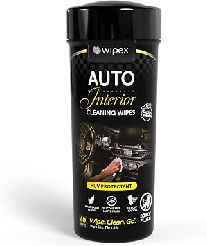 Wipex Auto Interior Car Cleaning Wipes - Plant Based Car Wipes - Lavender Essence, Safe for Vinyl, Rubber, Plastic, Leather, Chrome, Non-Greasy Matte Finish, UV Protectant, 40Ct Car Detailing Supplies