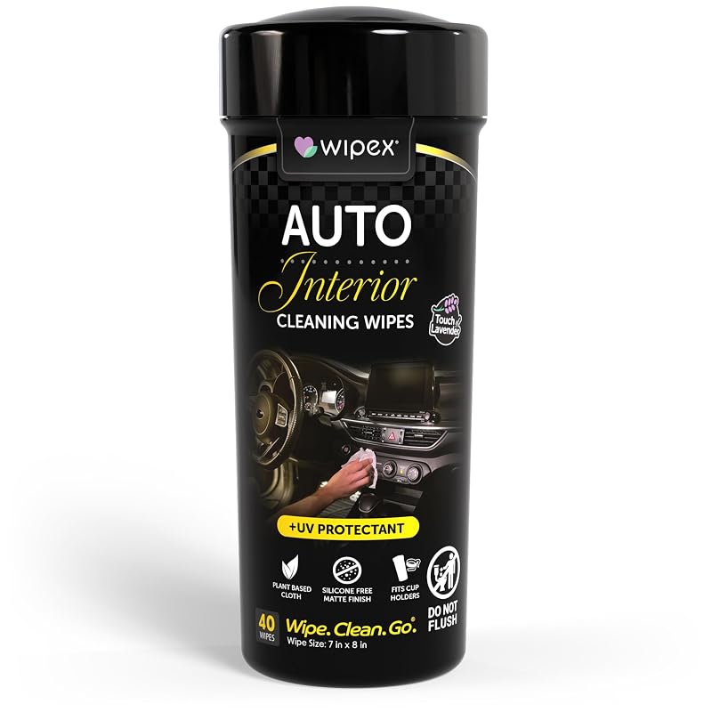 Wipex Lenços de Limpeza para Interior Automotivo com Essência de Lavanda, Fórmula à Base de Plantas, para Vinil, Borracha, Plástico, Couro e Cromo, Acabamento Fosco, 40 unidades