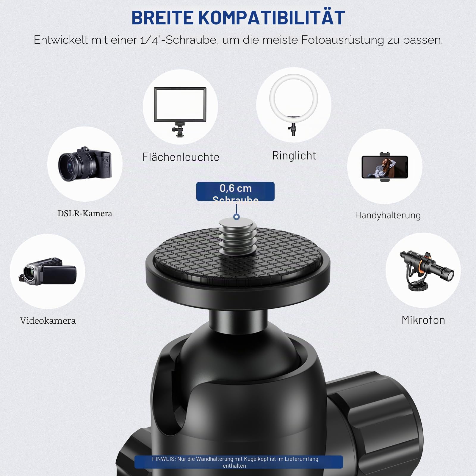NEEWER ST-WM3 Wand-Deckenhalterung mit Dual-360°-Schwenkfuß, 1/4-Zoll-Kugelkopf, 10 Schrauben, Fotostudio-Kamera-Wandhalterung für Ringvideo-Licht, Stroboskoplicht, Blitz, Speedlite, max. Belastung 2