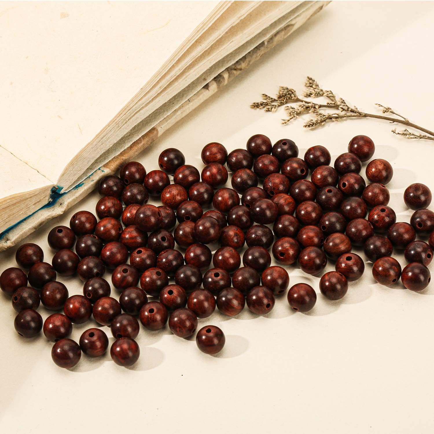200pcs 8mm Natural Sandalwood Round Beads Gorgeous Craft Handmade Polished Spacer Mala Pray Beads with Elastic Cord for Bracelets DIY Rosary Tasbih Jewelry Making - Image 2