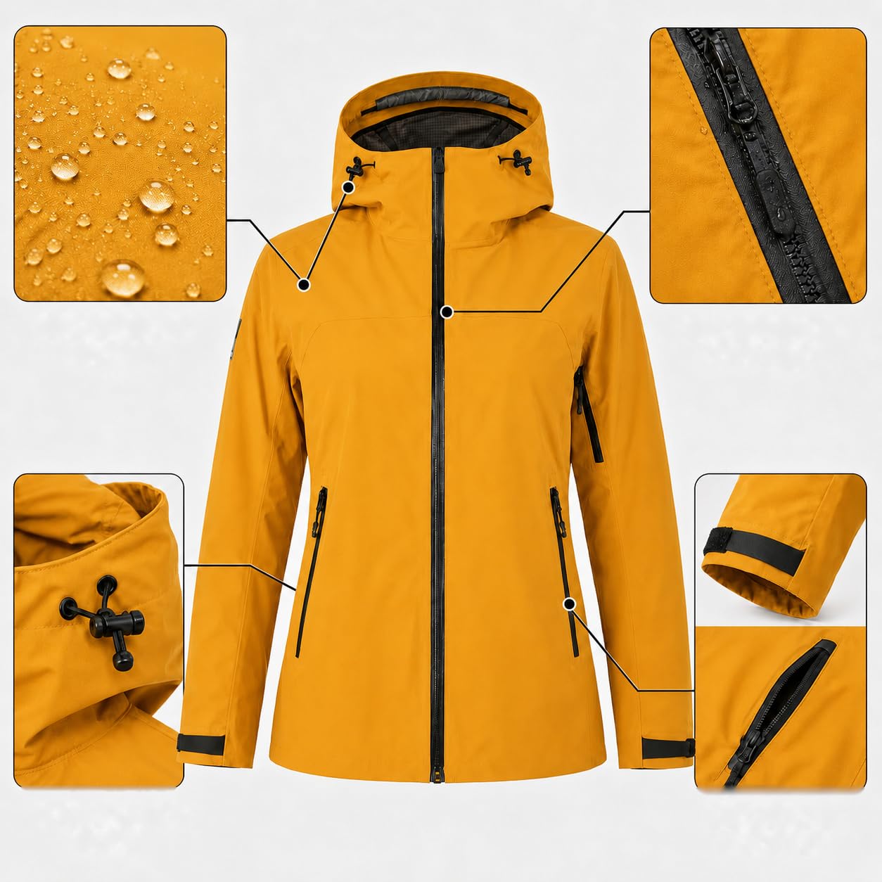 Damen 3-Lagen Hardshelljacke Wasserdicht Winddicht Wanderjacke | Unterarmbelüftung, atmungsaktiv, abnehmbare Kapuze, leichtes Design, für Trekking und Bergsport