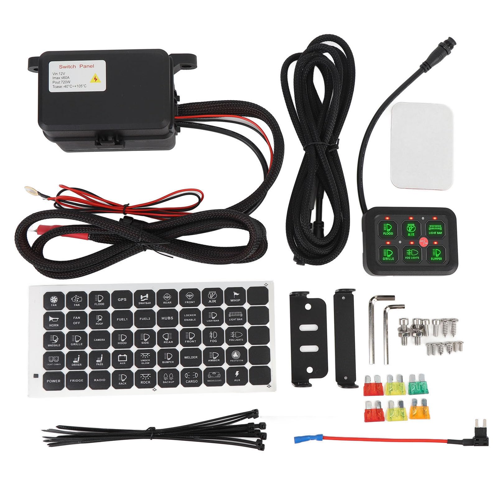 6 Panel de Interruptor de Pandillas Kit 6 Panel de Interruptor de 12V de 12V 6 Panel de Interruptor de Pandillas con una Luz de Fondo de Retroiluminable Enchufe y Juego de Brillo (luz Verde)