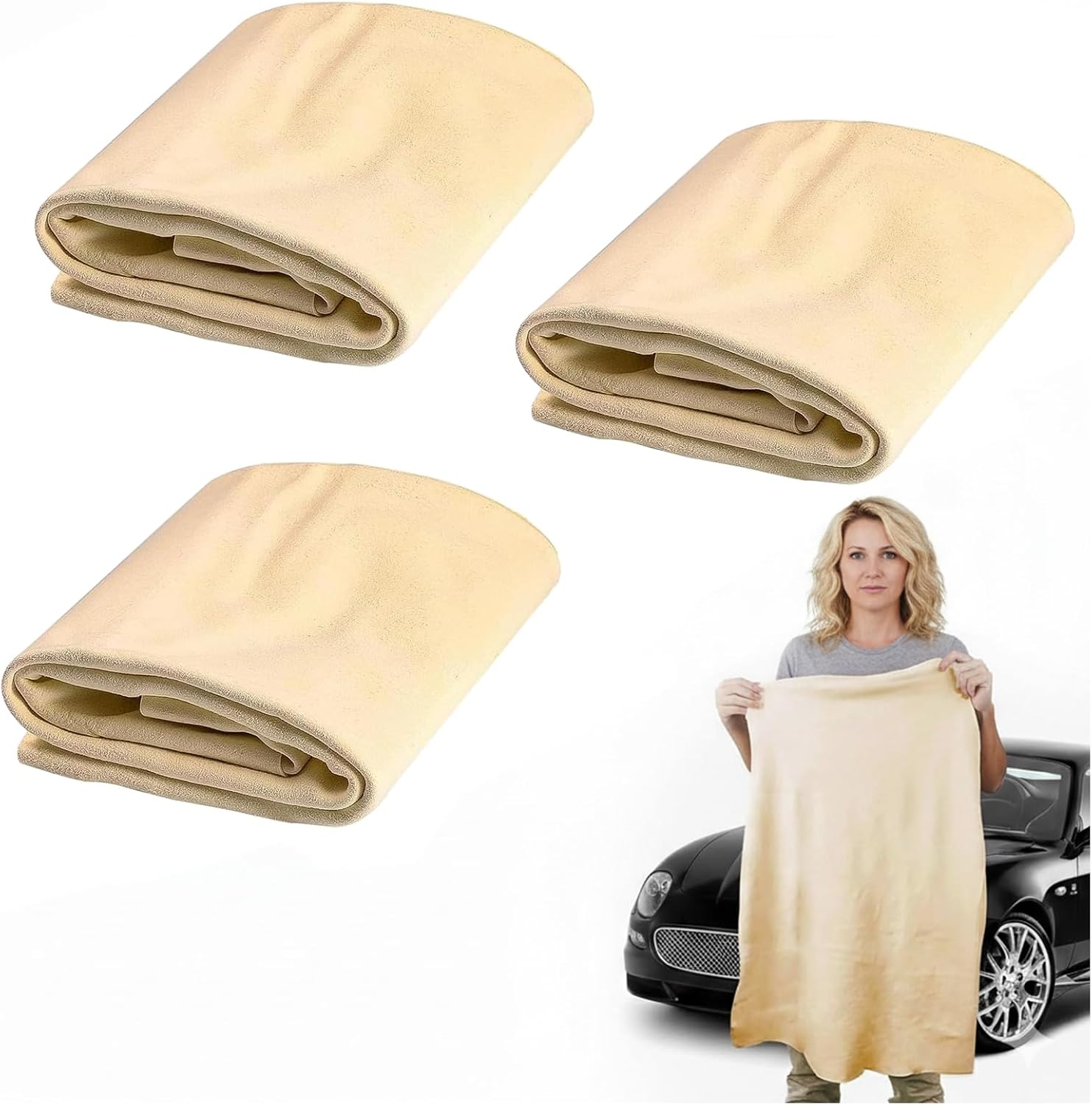 3PCS Chamois Leathers For Cars, 30 x 40cm Soft Shammy Leather Cloth for ...