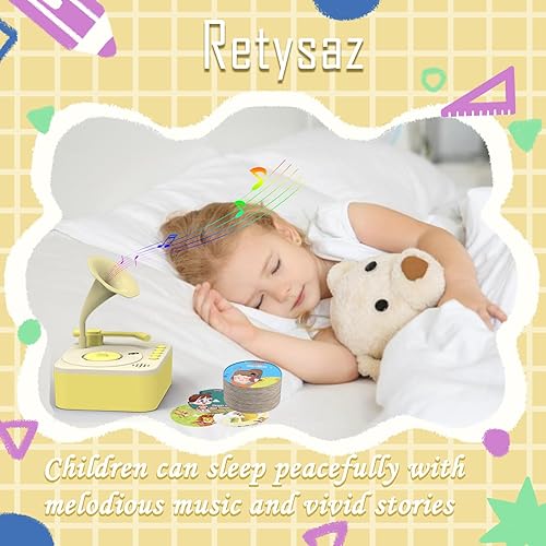 Miniatura 6 de Retysaz Fonógrafo para niños con 99 tarjetas, reproductor de música de cuentos para niños de 3 a 6 años, juguete sensorial musical para niños y