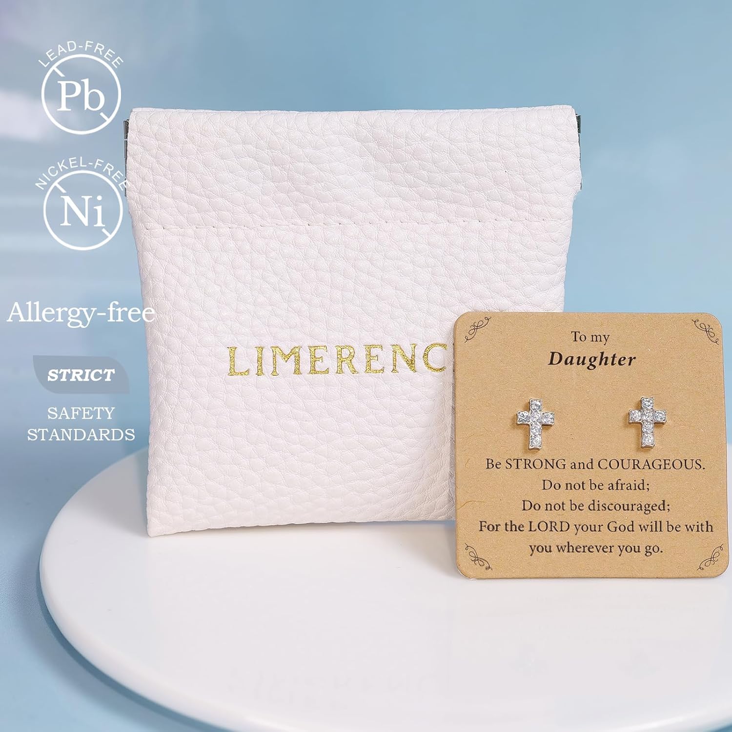 Limerencia Hypoallergenic Screw Back Cross Earrings Communion Birthday Baptism Gifts for Girls,Cubic Zirconia Titanium Studs Earrings for Girls Teens Women Sensitive Ears - Image 5