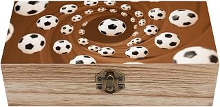 Footballs Wooden Storage Box, Vintage-Style Memory Box with Hinged Lock, Decorative Keepsake Organizer for Photos, Jewelry, Crafts, Treasures & Home Decor