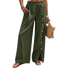 Bianstore Women Wide Leg Pants Button Down Side Slit Trousers