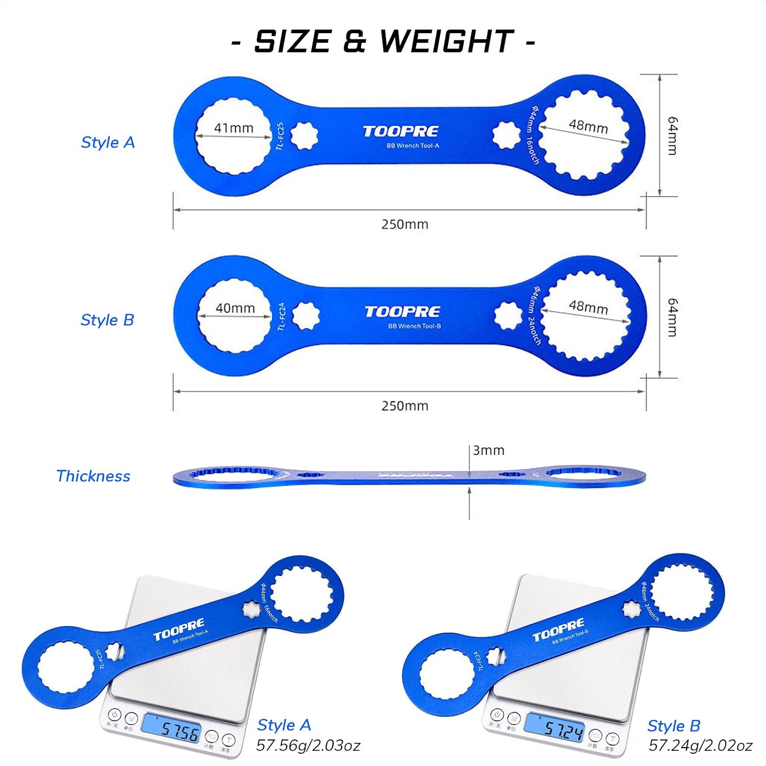 Bike Bottom Bracket Tool - 16/24-Notch Cups, 39mm/41mm/44mm/46mm Sizes | Bicycle BB Wrench for Shimano, Sram, Truvativ, FSA, and Campagnolo