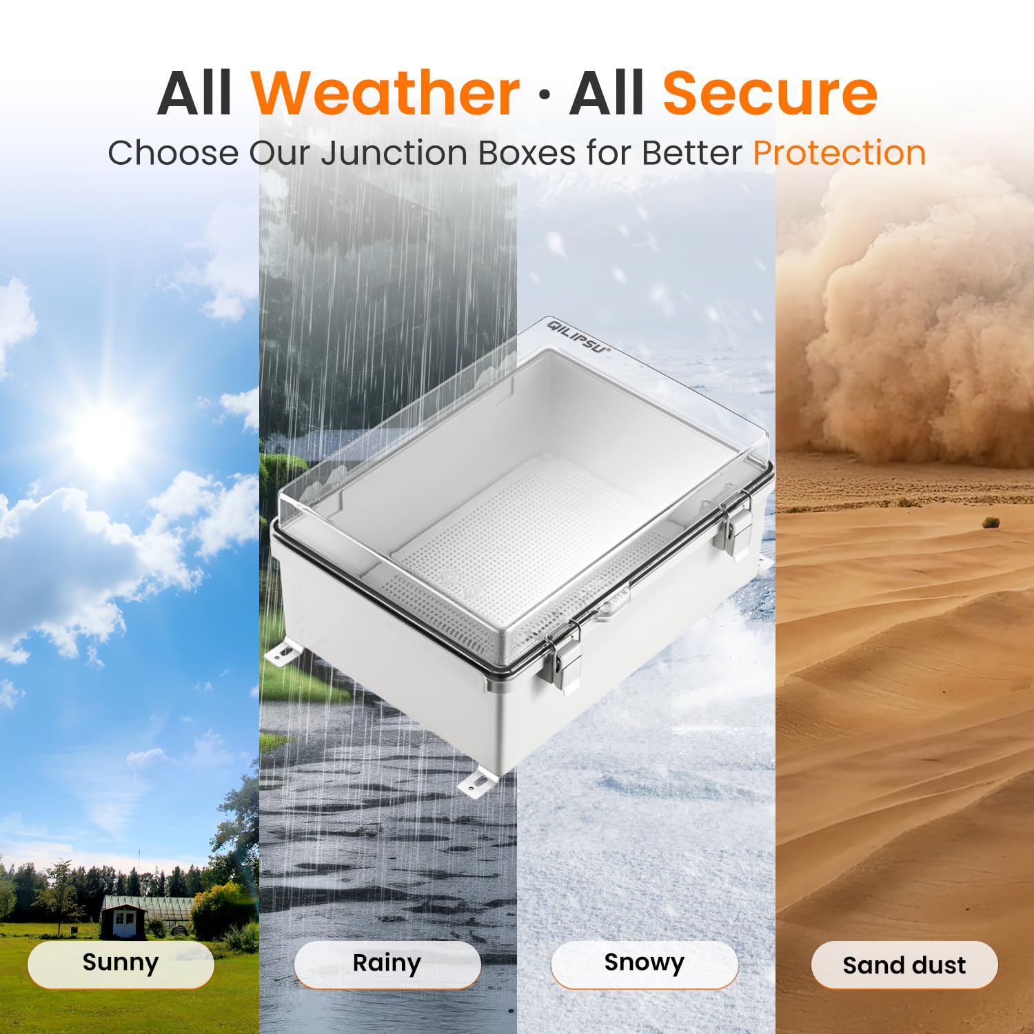 QILIPSU Outdoor WiFi Enclosure, 11.4"x7.5"x5.5" Waterproof Electrical Junction Box IP67 Weatherproof Plastic Clear Hinged Cover for Electronic Network Project
