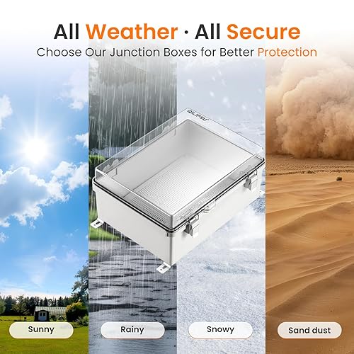 Miniatura 12 de QILIPSU - Caja de conexiones de acero inoxidable con tapa, bisagras y placa de montaje, universal, impermeable IP67, plástico ABS, gris, recinto